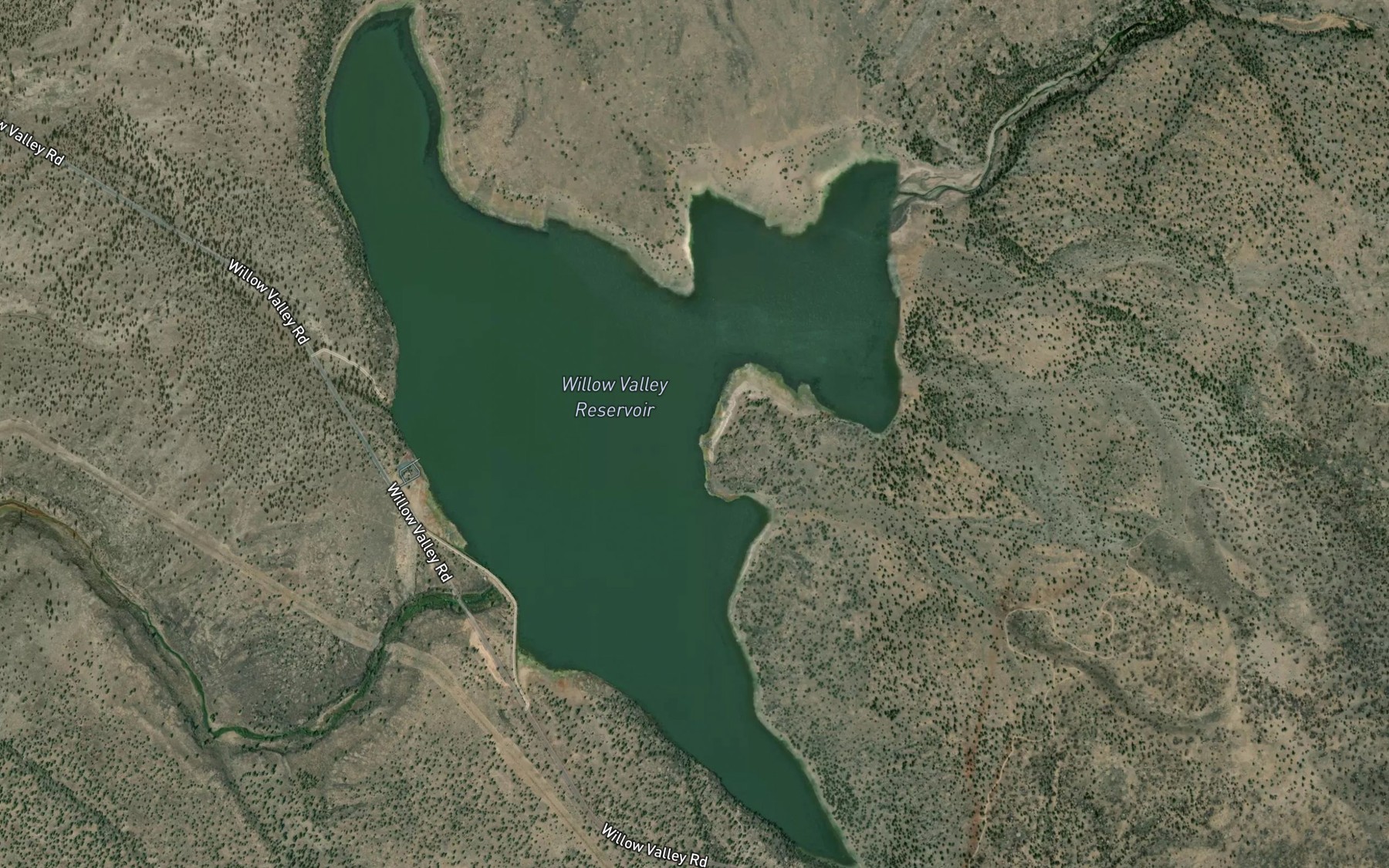 Satellite map of the Willow Valley Reservoir