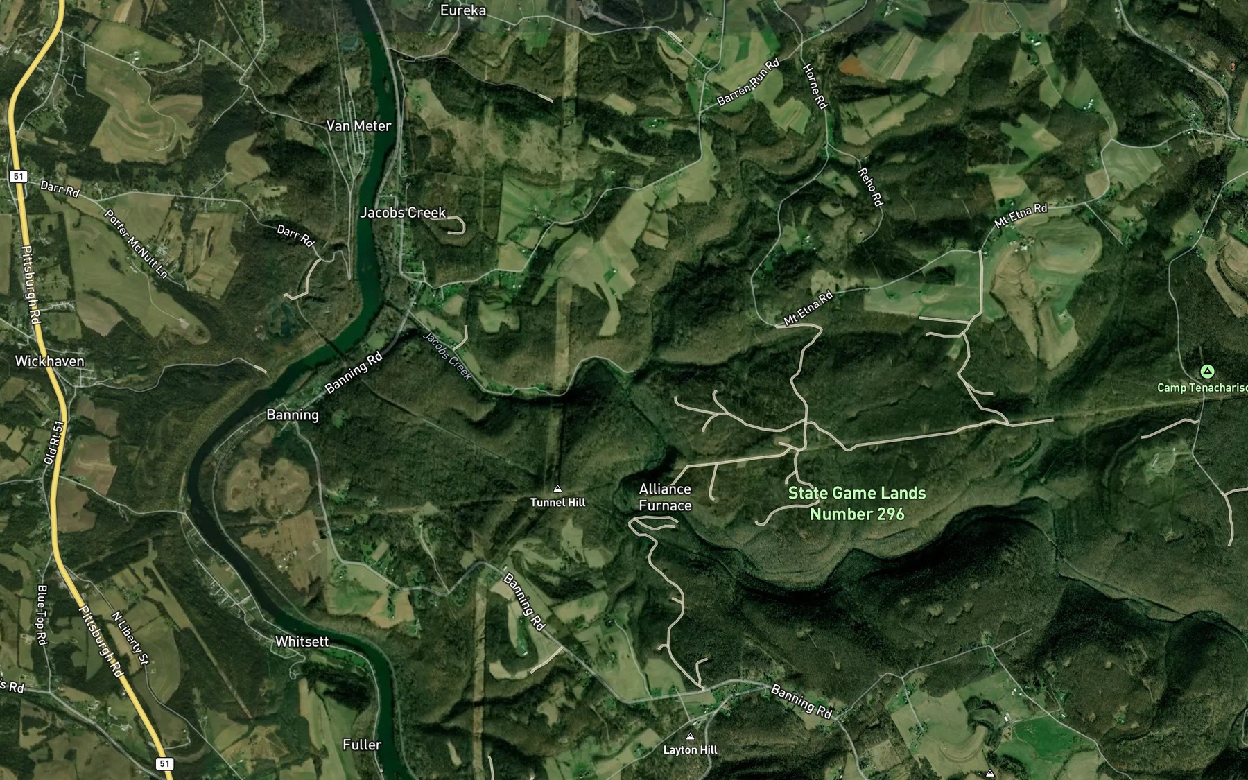 Satellite map of the Barren Run