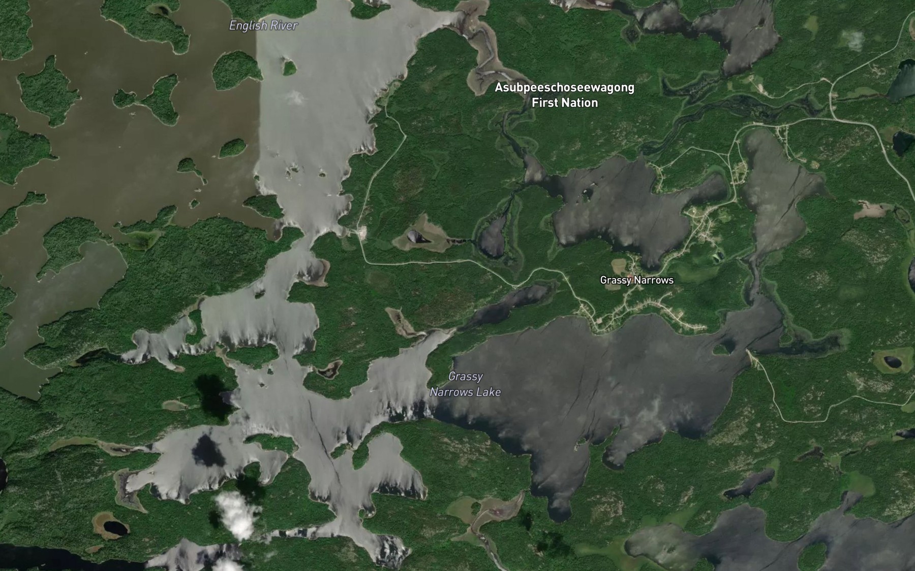 Satellite map of the Grassy Narrows Lake