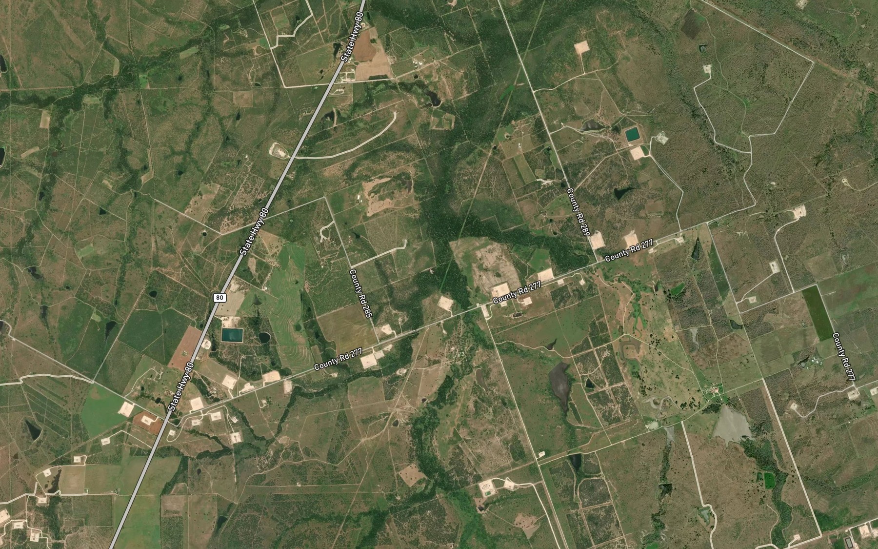 Satellite map of the Mustang Creek