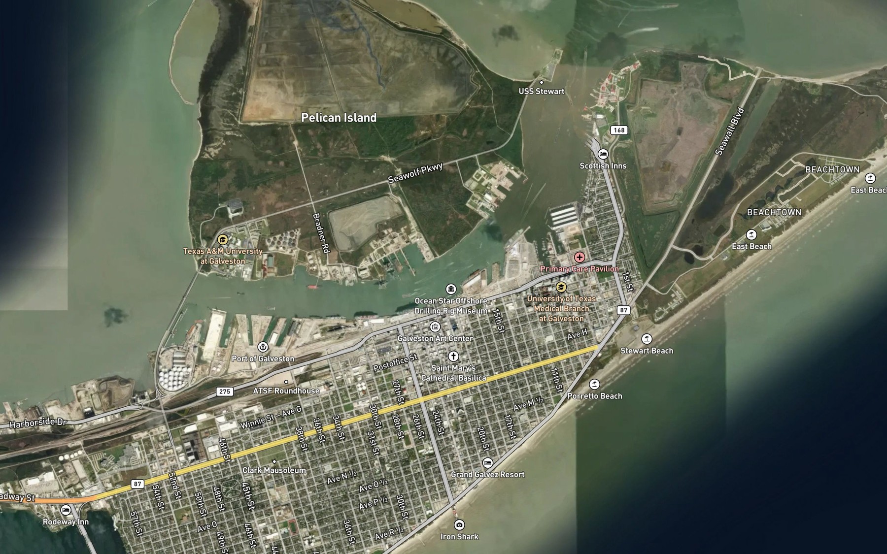 Satellite map of the Galveston Channel