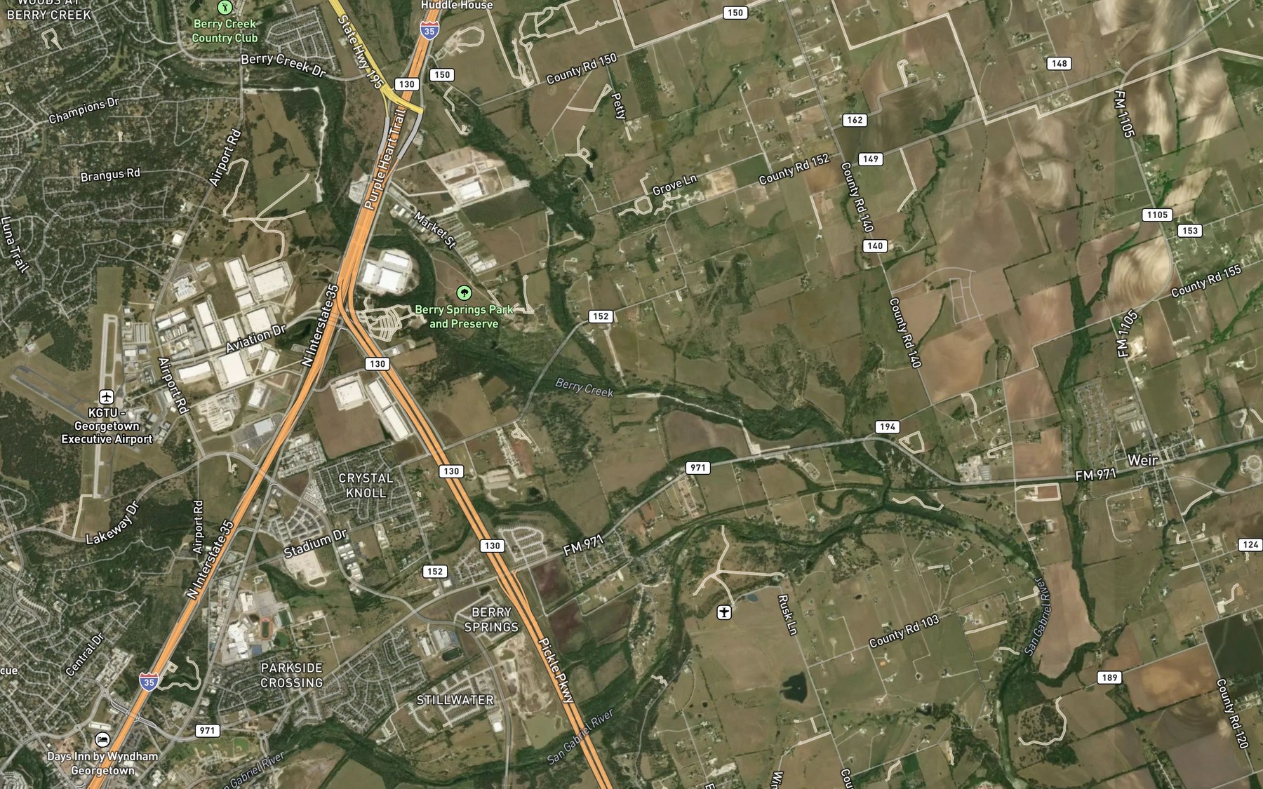 Satellite map of the Dry Berry Creek