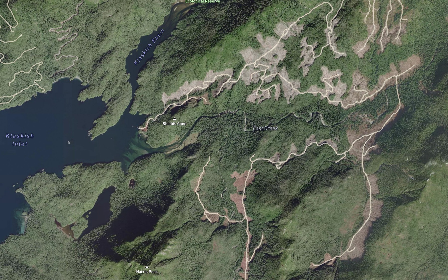 Satellite map of the Harris Creek