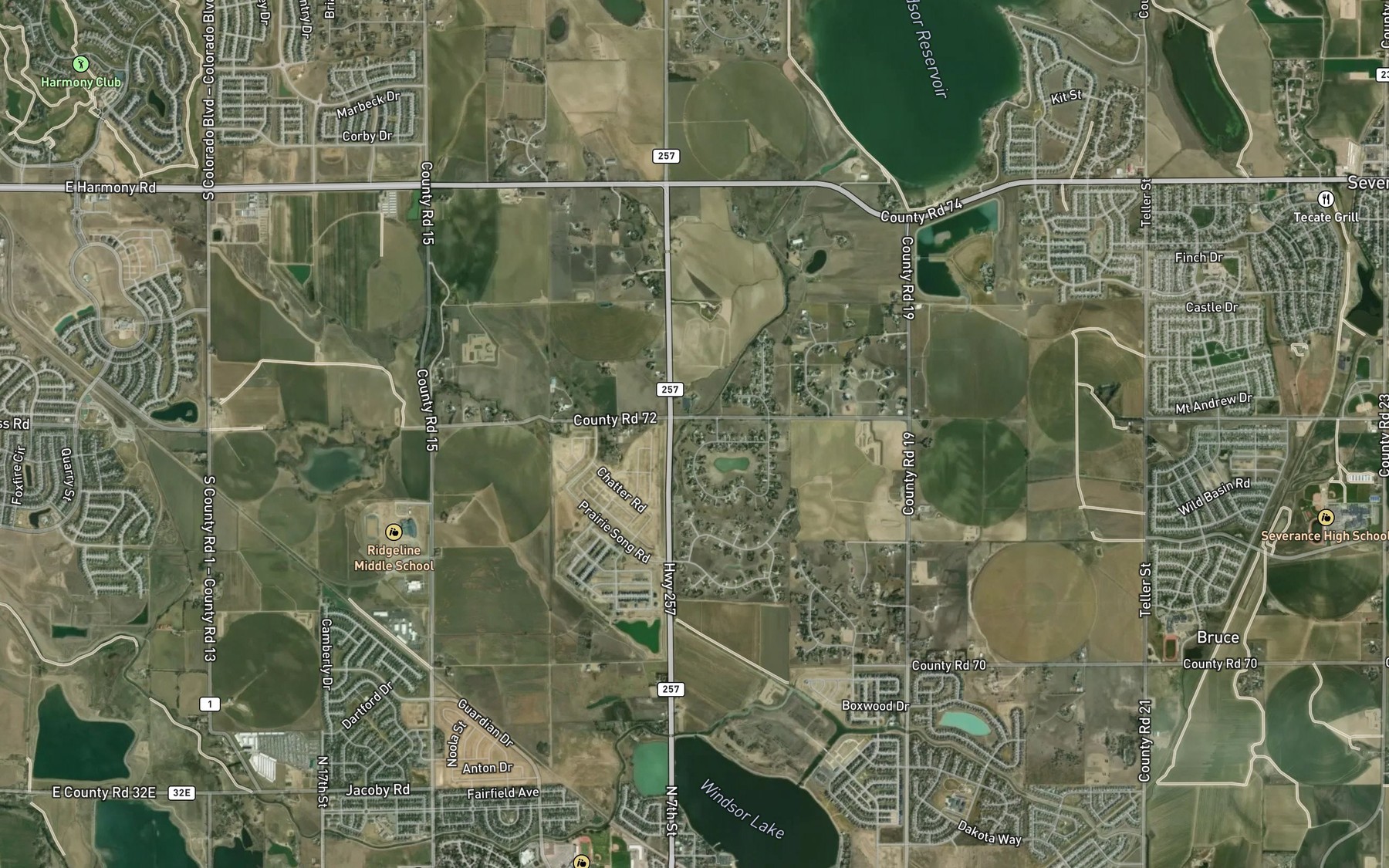 Satellite map of the Windsor Reservoir Outlet