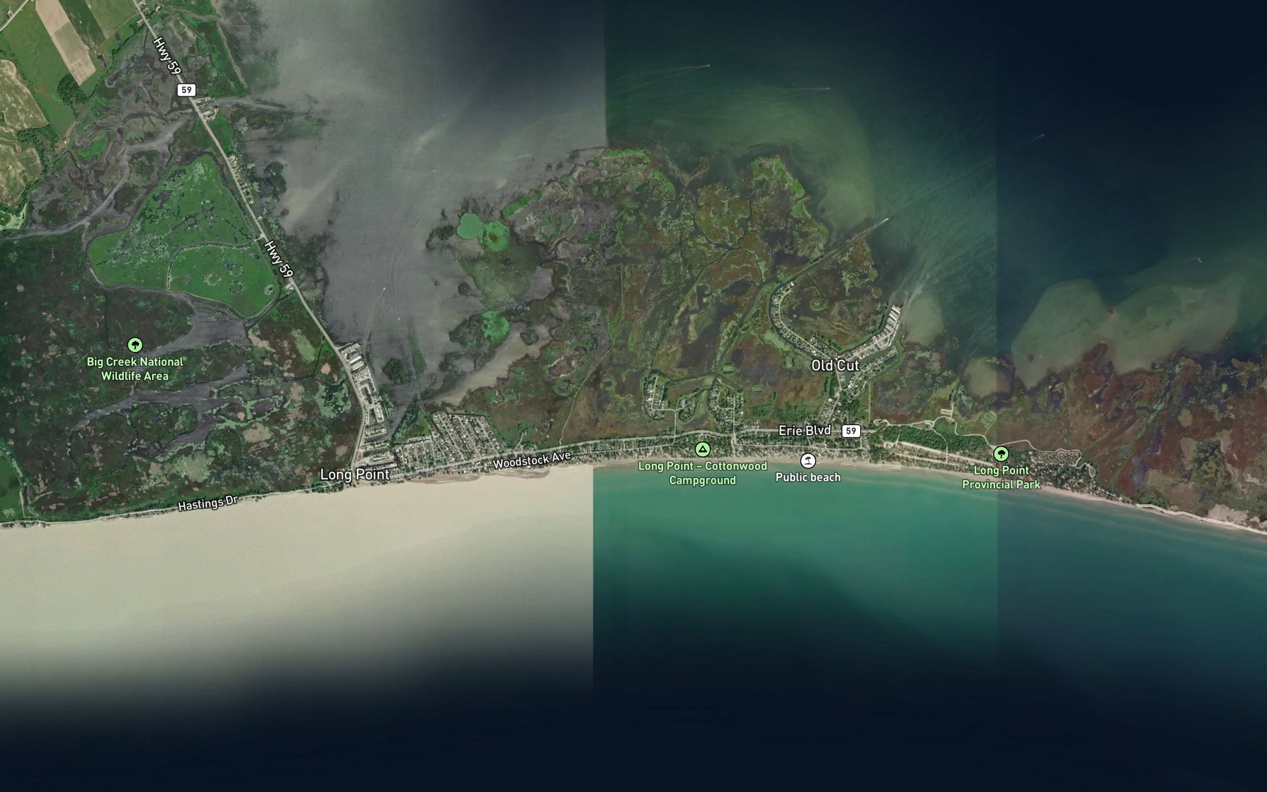 Satellite map of the Beckers Channel