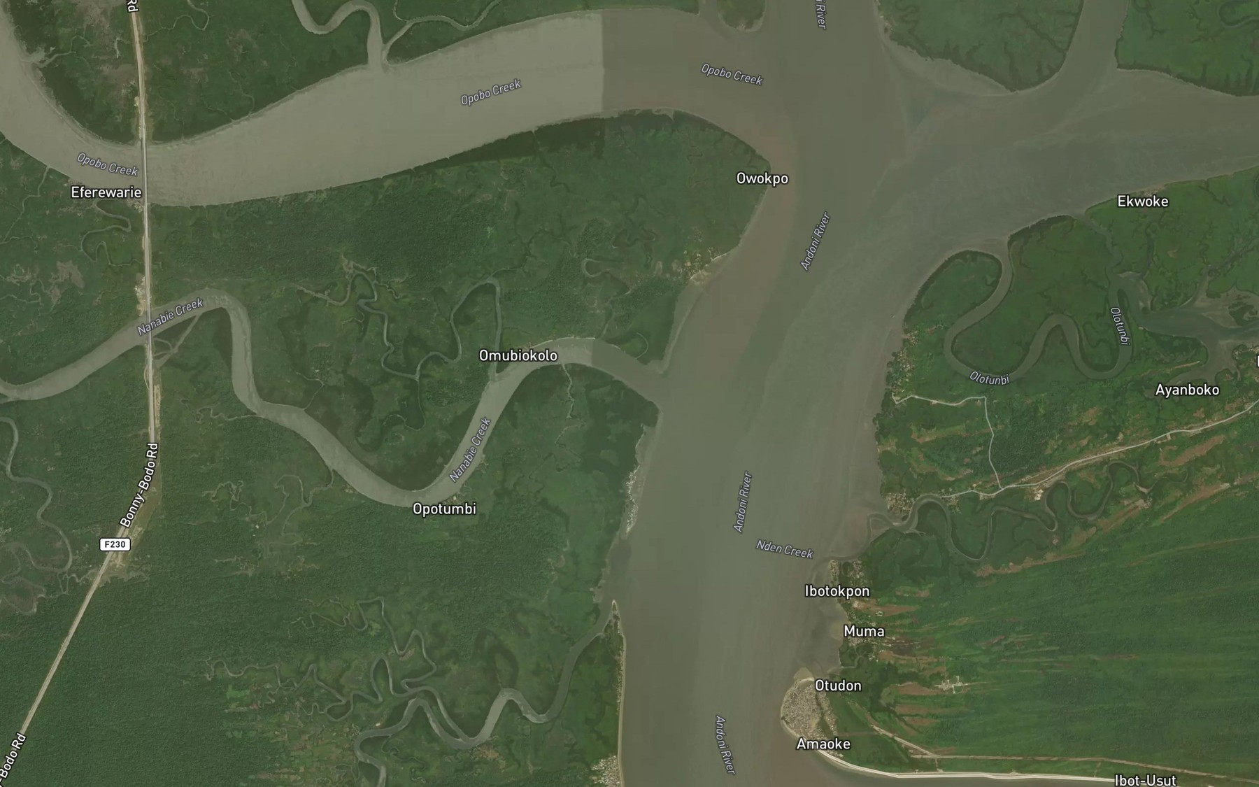 Satellite map of the Nanabie Creek
