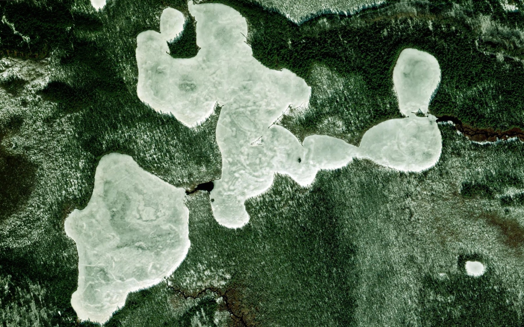 Satellite map of the Little Two Hearted Lakes
