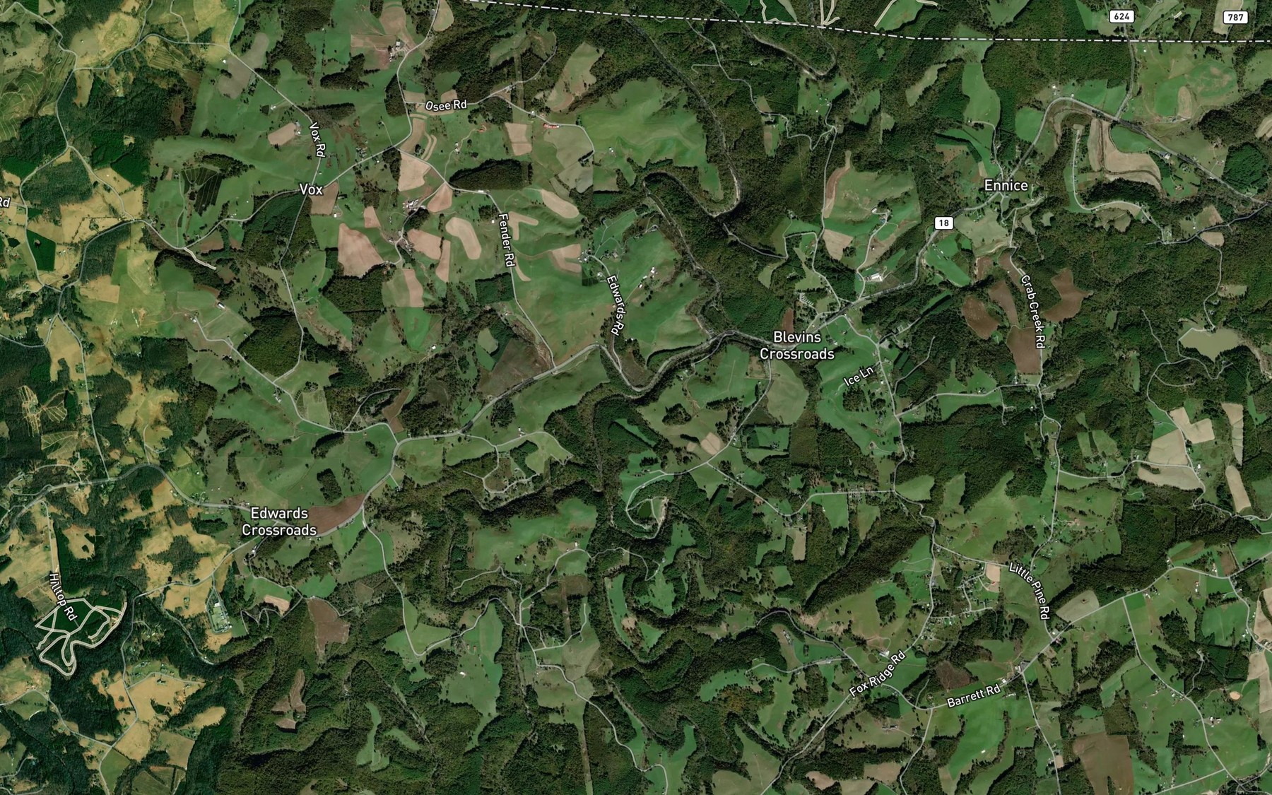 Satellite map of the Moccasin Creek