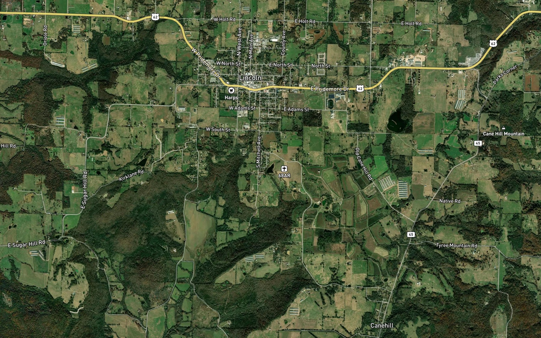 Satellite map of the Cantrell Lake