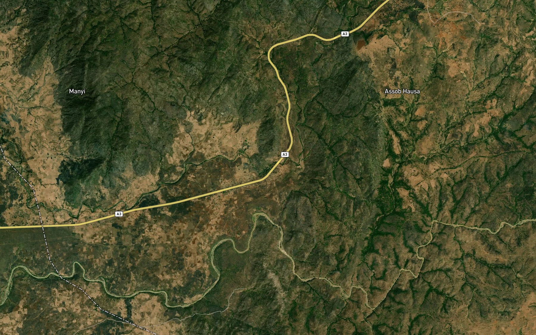 Satellite map of the Assob Falls