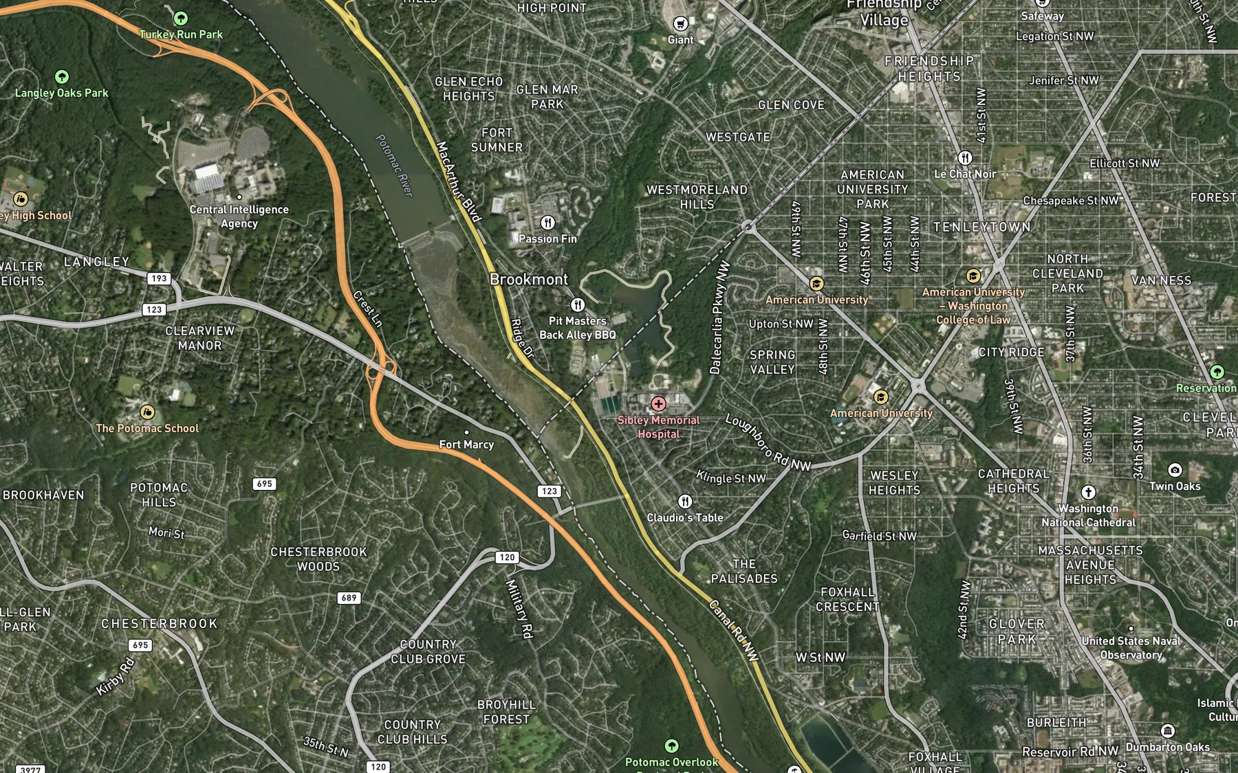 Satellite map of the Washington Aqueduct