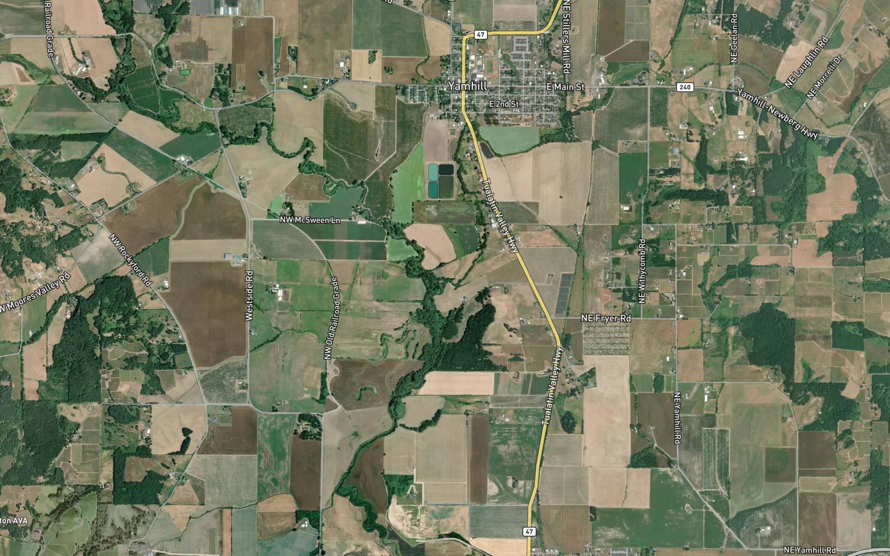 Satellite map of the Yamhill Creek