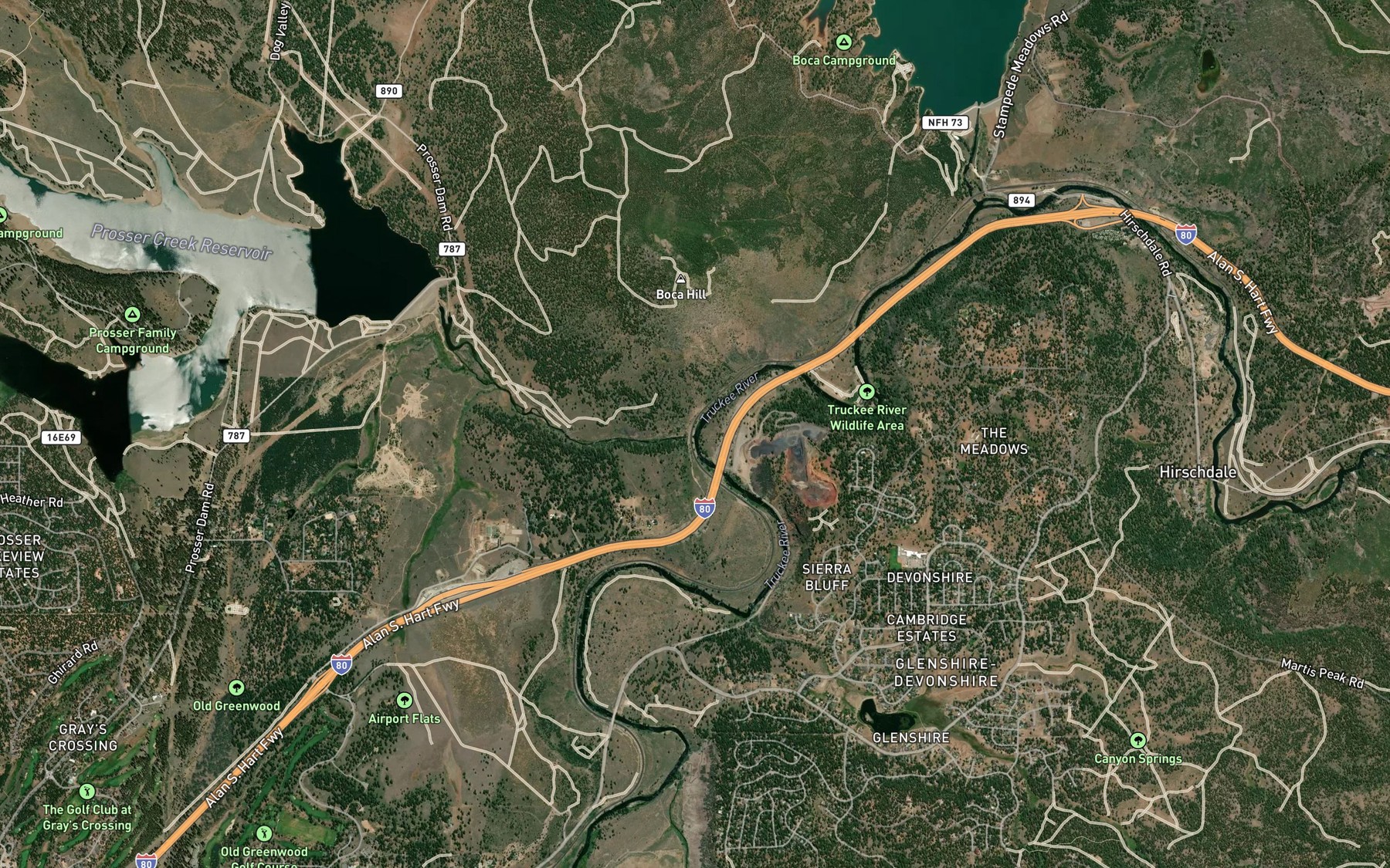 Satellite map of the Prosser Creek