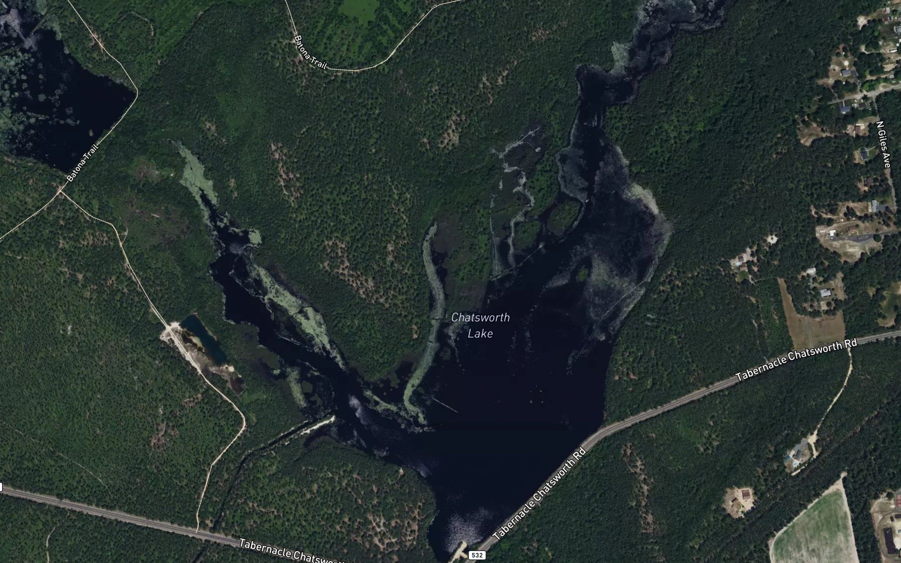 Satellite map of the Chatsworth Lake