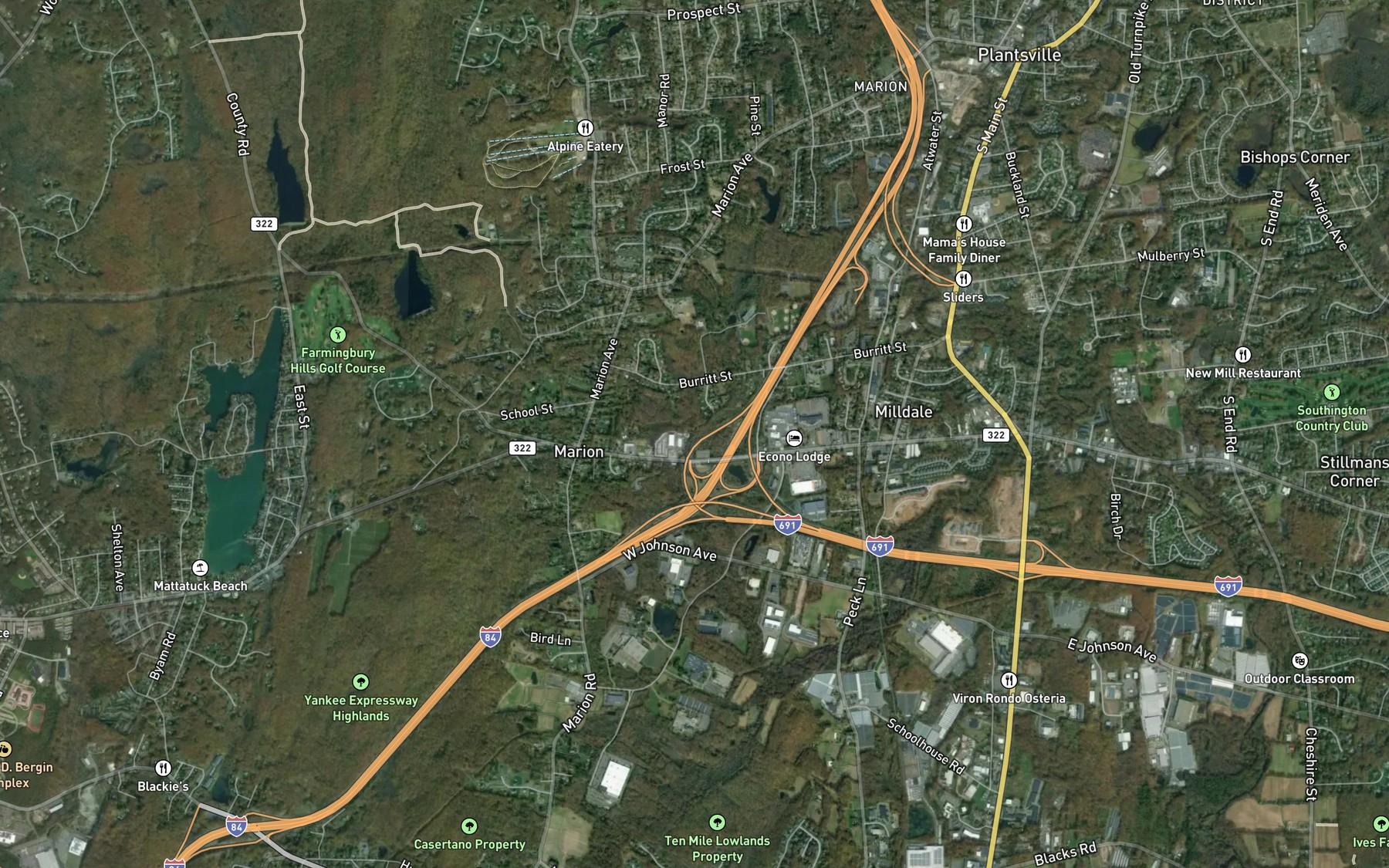 Satellite map of the Humiston Brook
