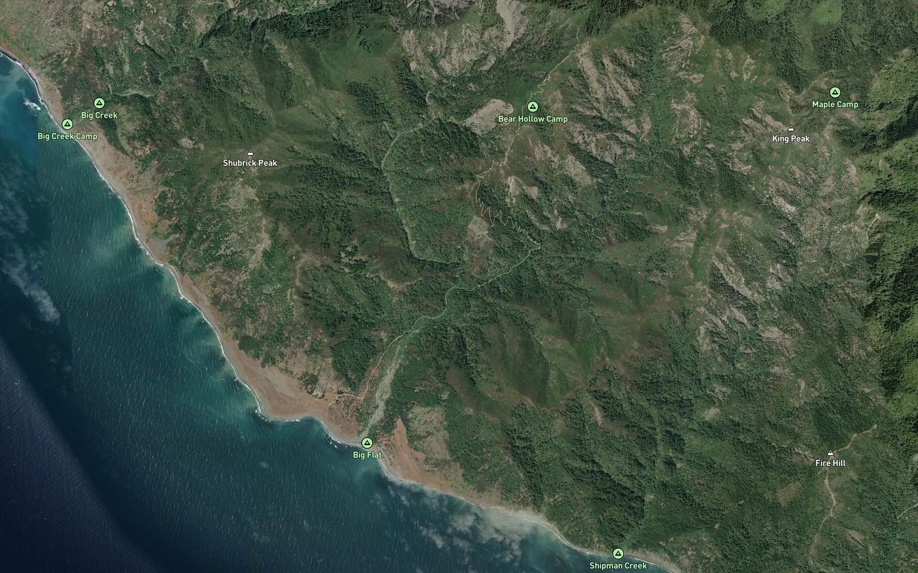 Satellite map of the North Fork Big Flat Creek
