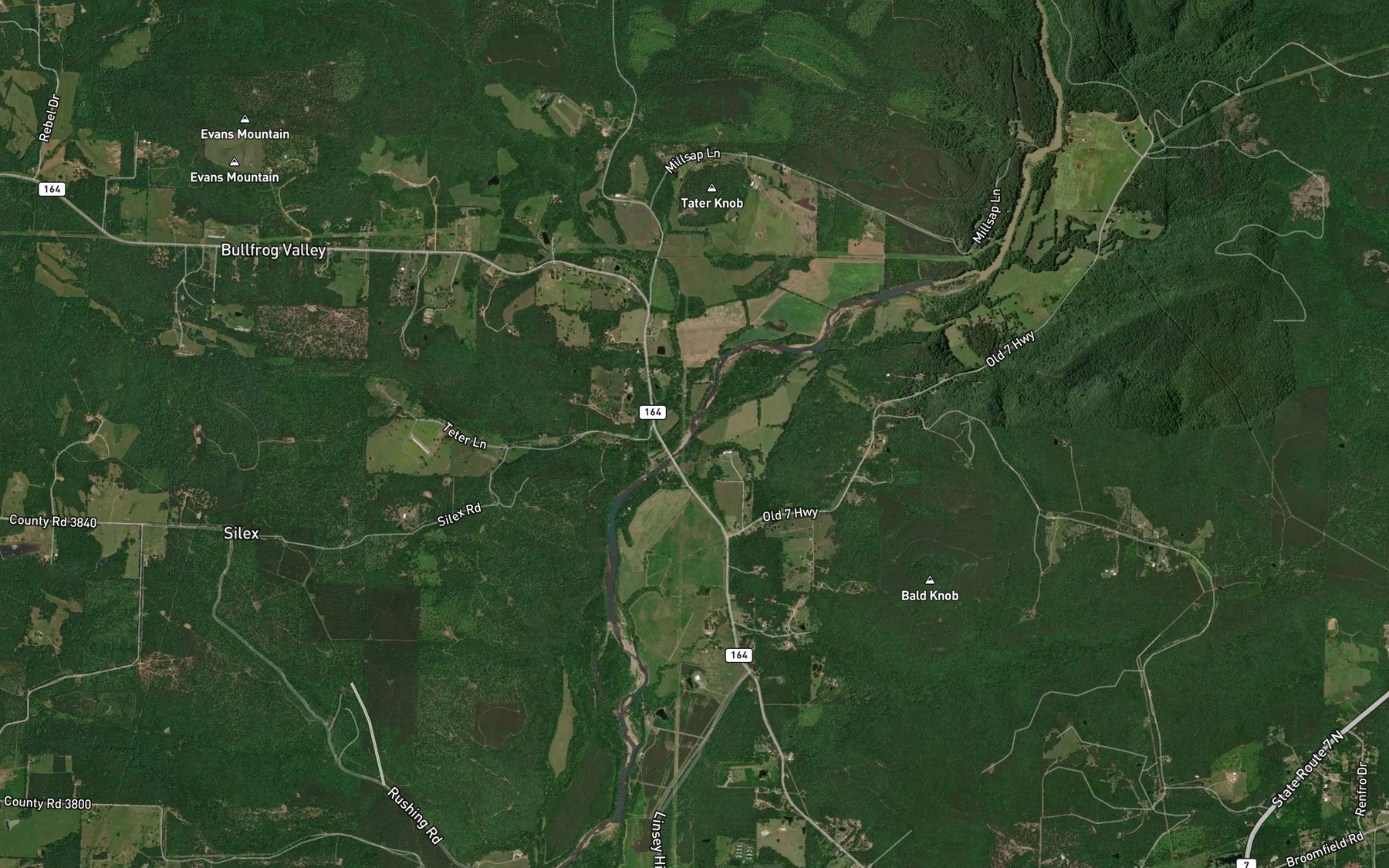 Satellite map of the Jakes Creek