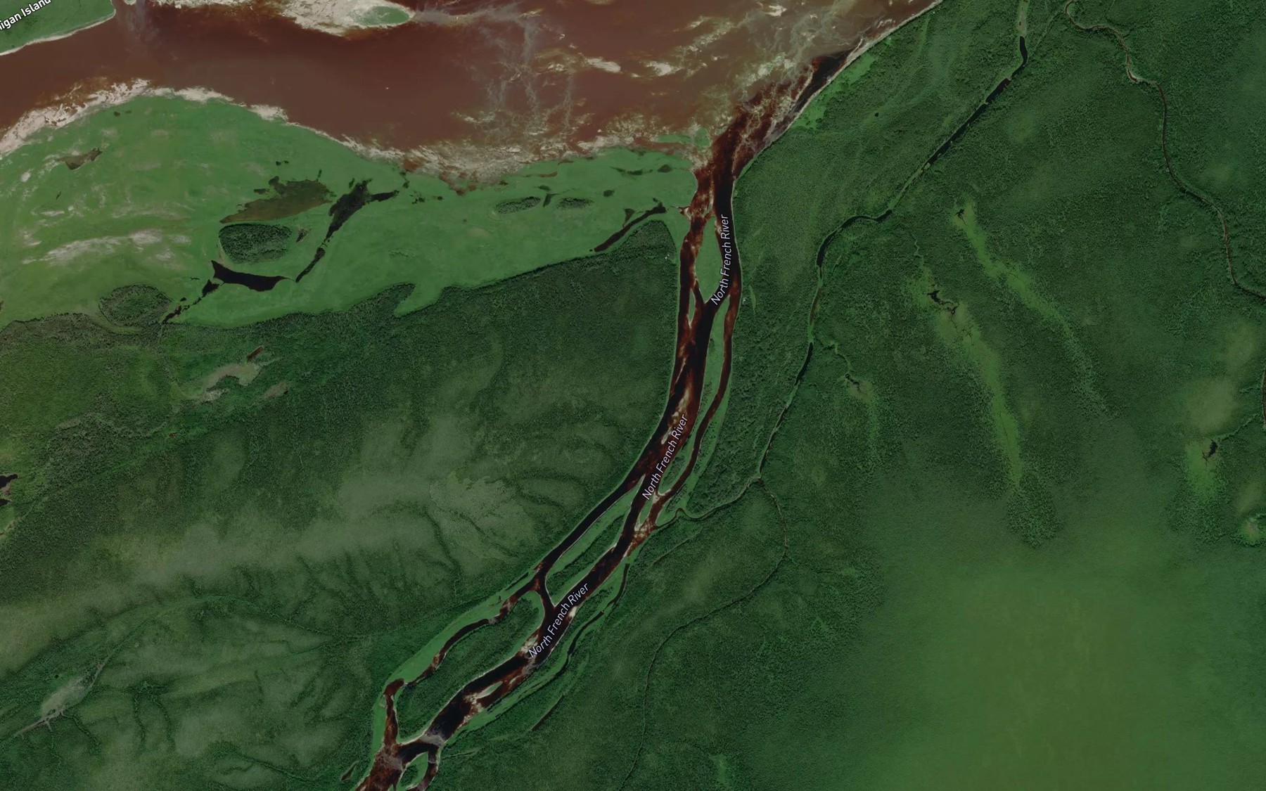Satellite map of the Menaskweyau Creek