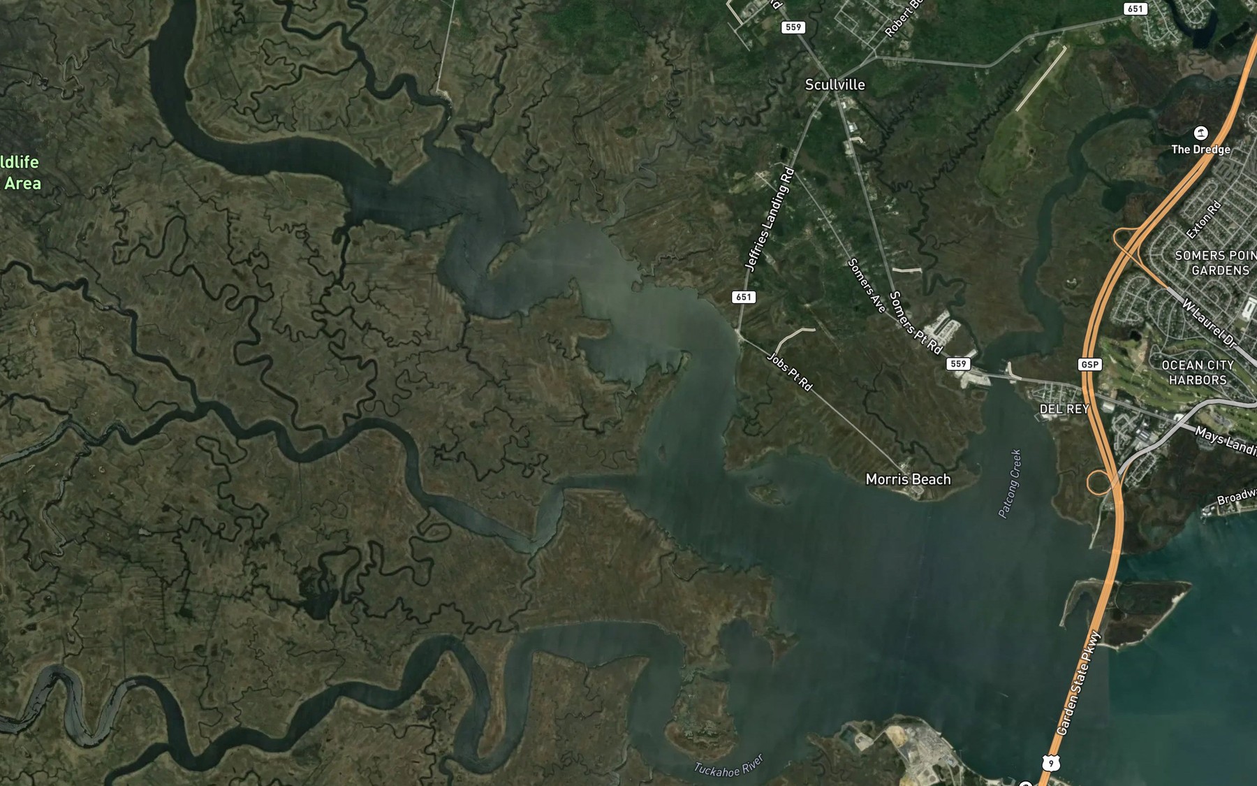 Satellite map of the Turtle Ground Creek