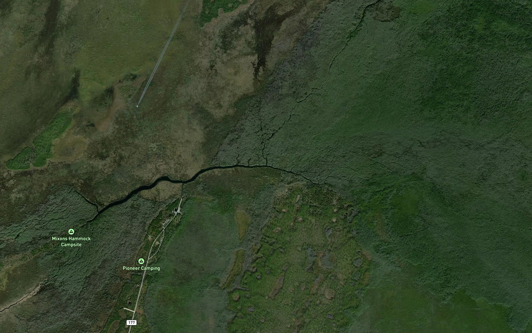 Satellite map of the Middle Fork Suwannee River