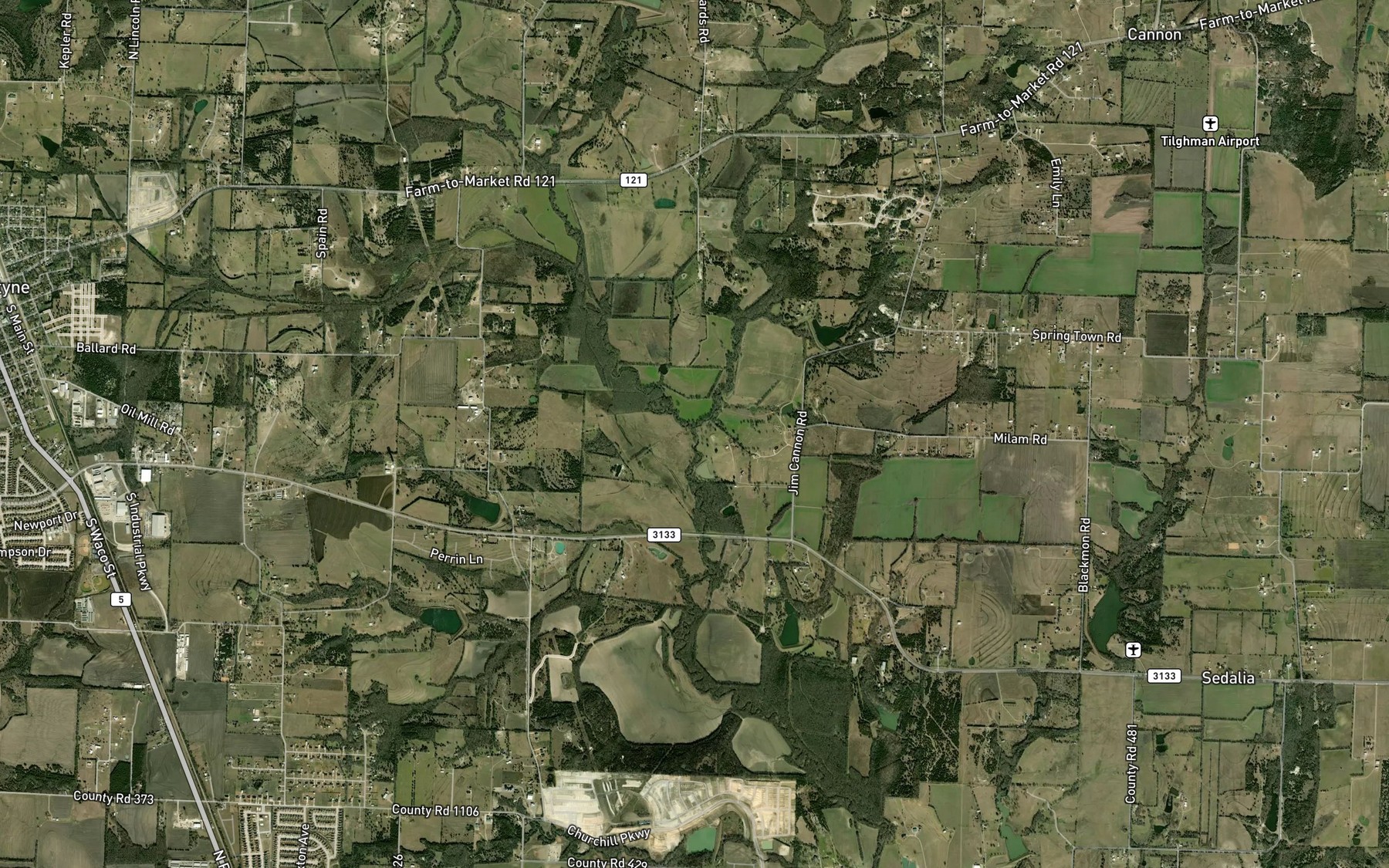 Satellite map of the West Prong Sister Grove Creek