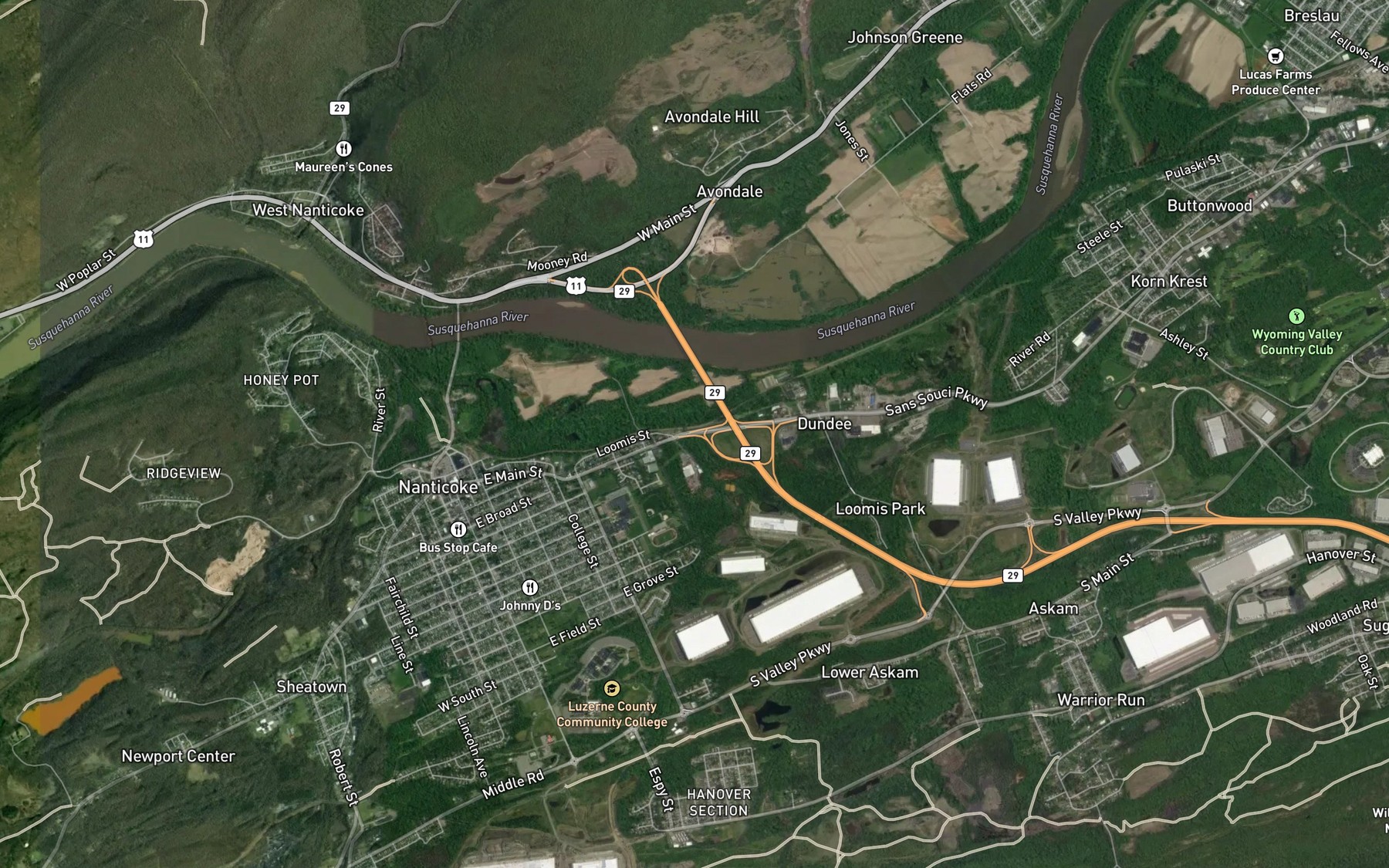 Satellite map of the Espy Run