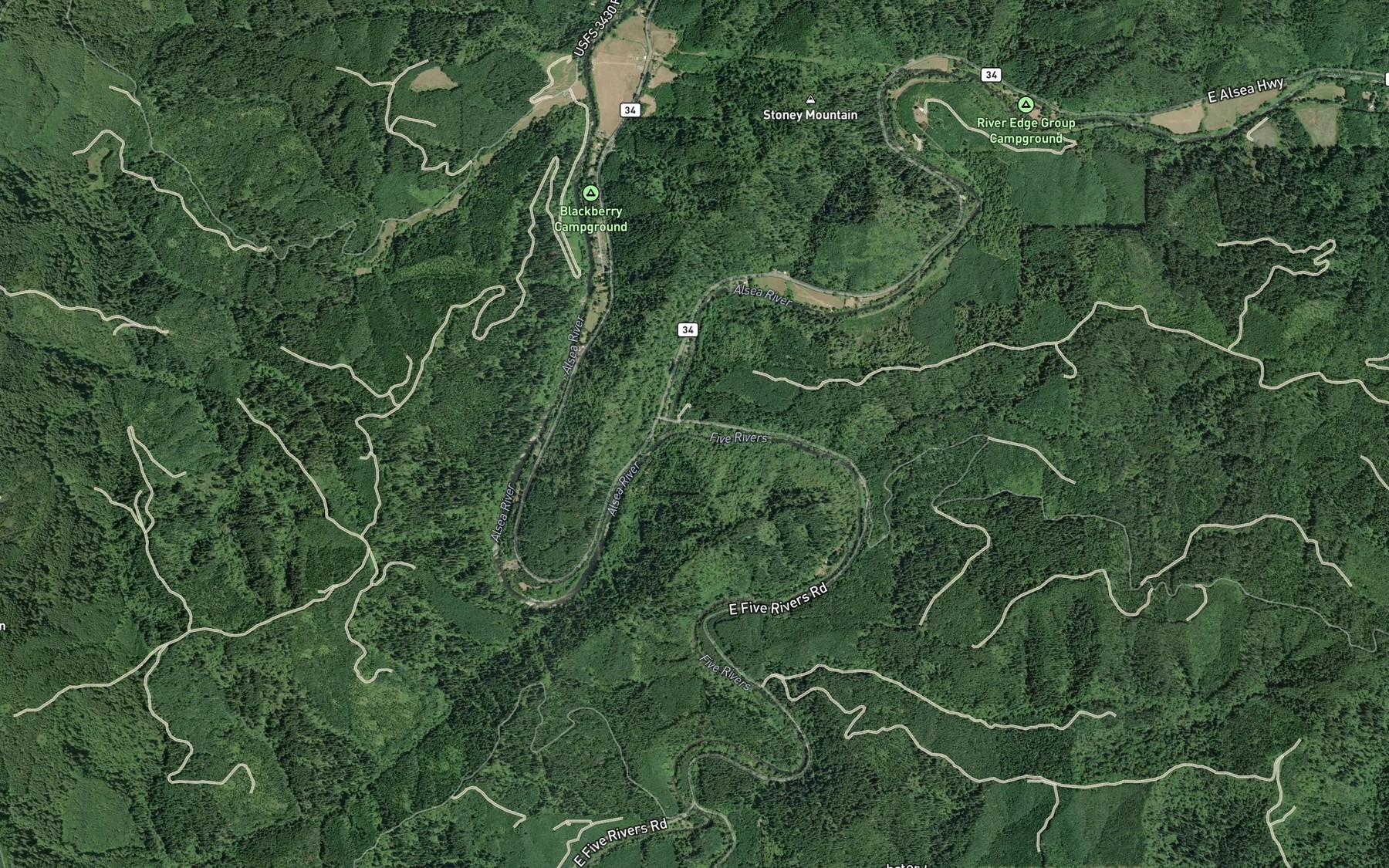 Satellite map of the Five Rivers