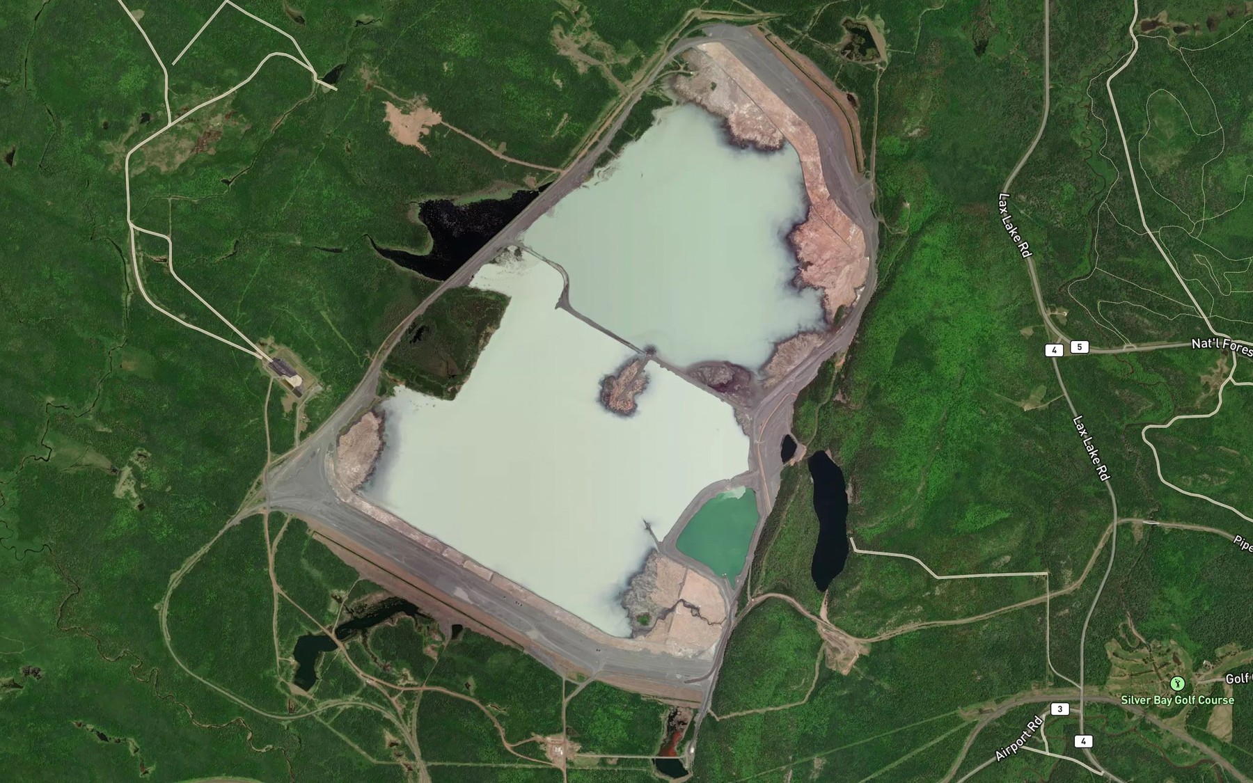 Satellite map of the Milepost Seven Tailings Ponds