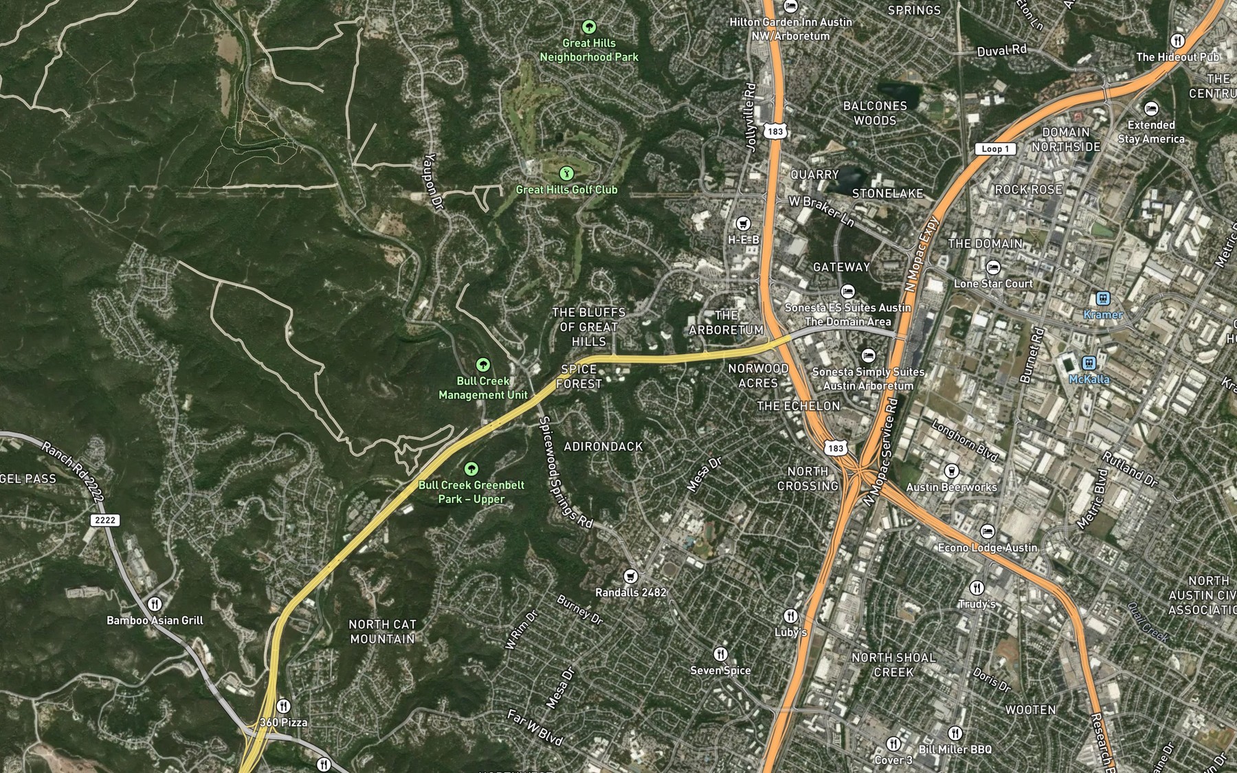 Satellite map of the Mayfield Creek