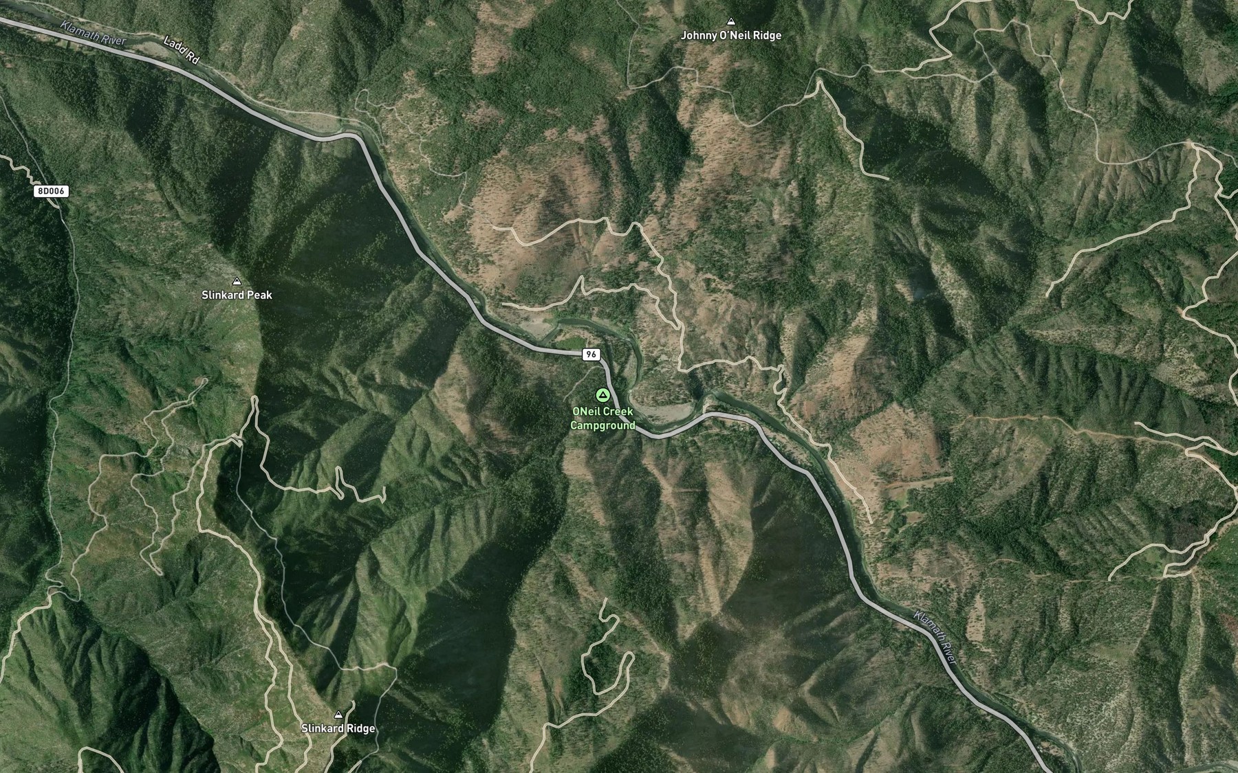 Satellite map of the O'Neil Creek