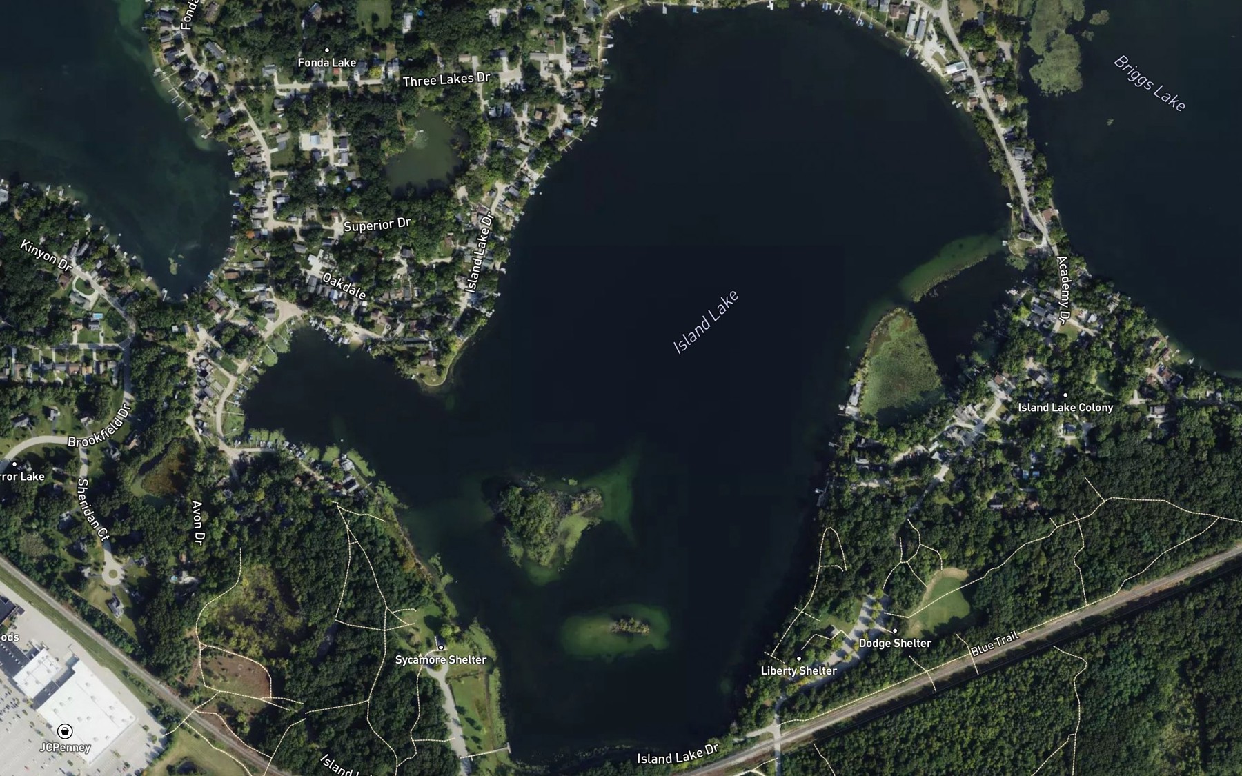 Satellite map of the Island Lake