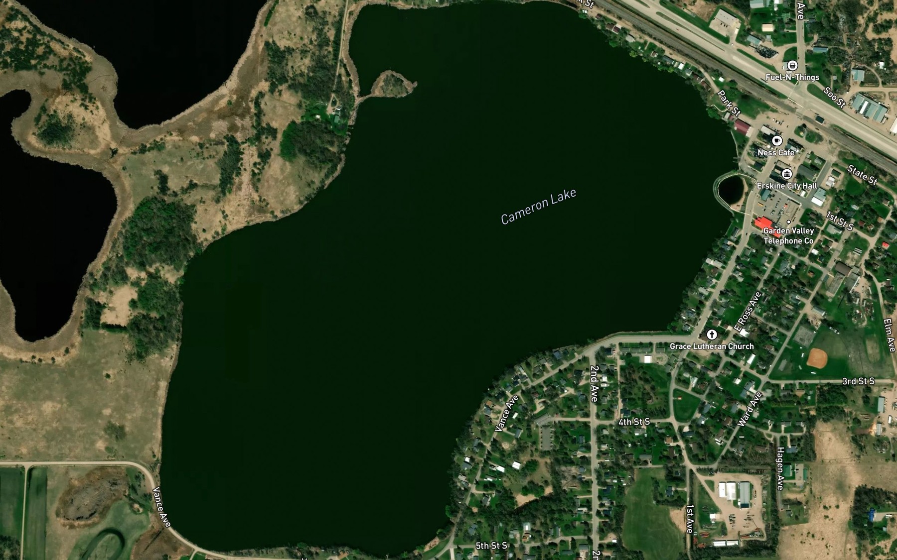 Satellite map of the Cameron Lake