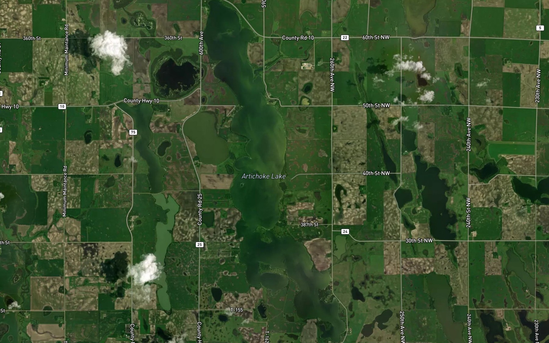 Satellite map of the Artichoke Lake