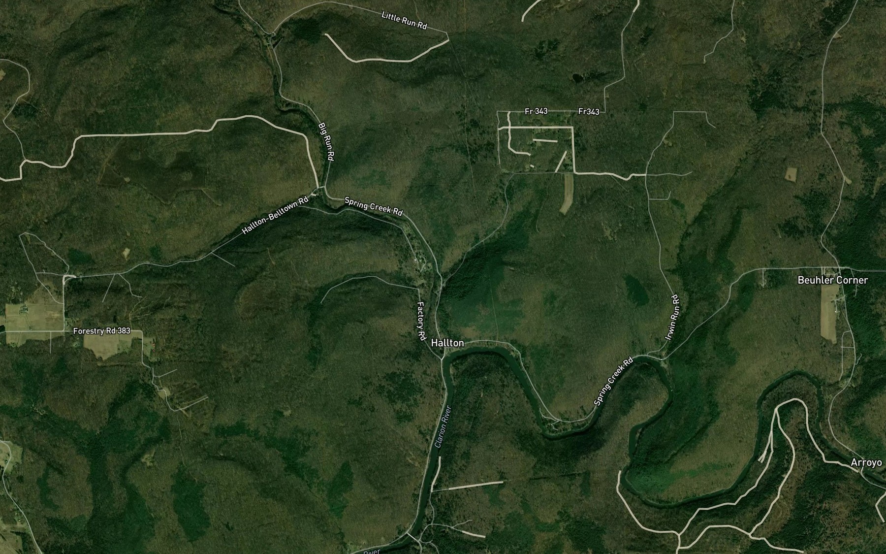Satellite map of the Little Crow Run