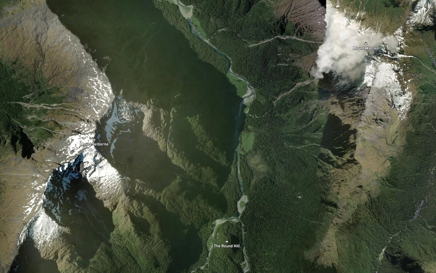 Satellite map of the Turnbull River