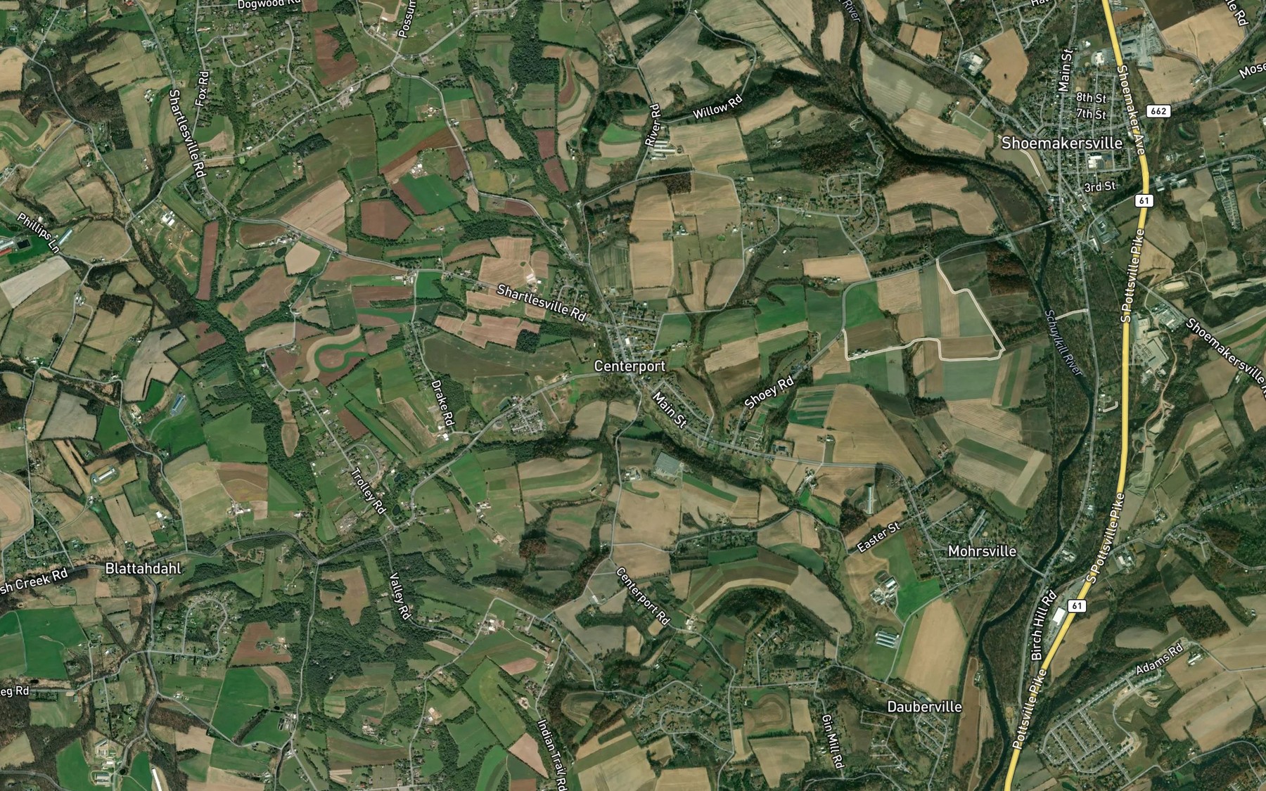 Satellite map of the Plum Creek