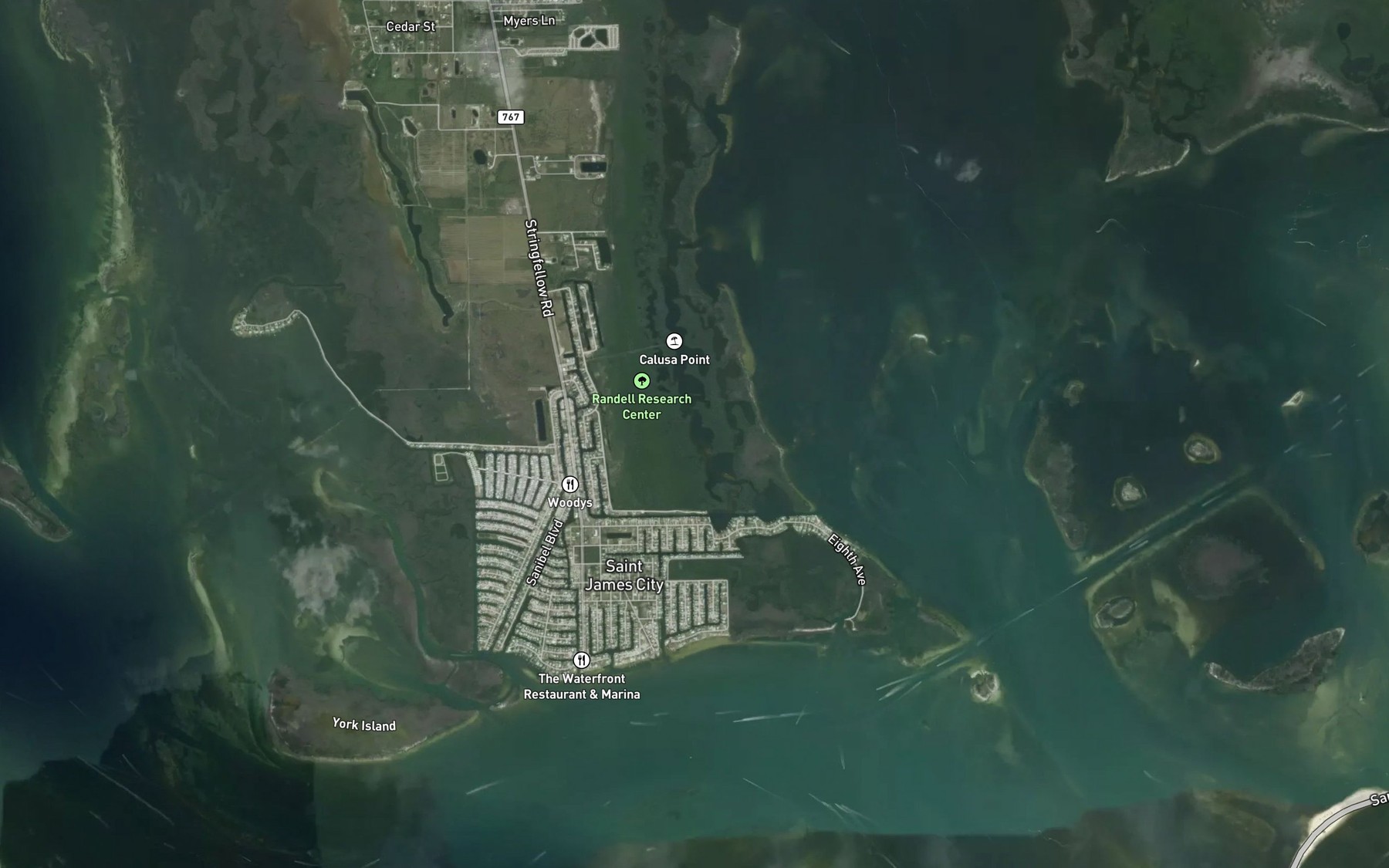 Satellite map of the Saint James Creek