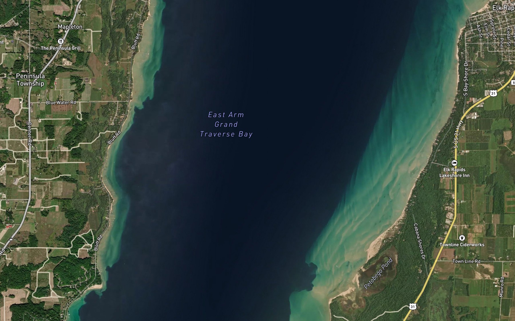 Satellite map of the East Arm Grand Traverse Bay