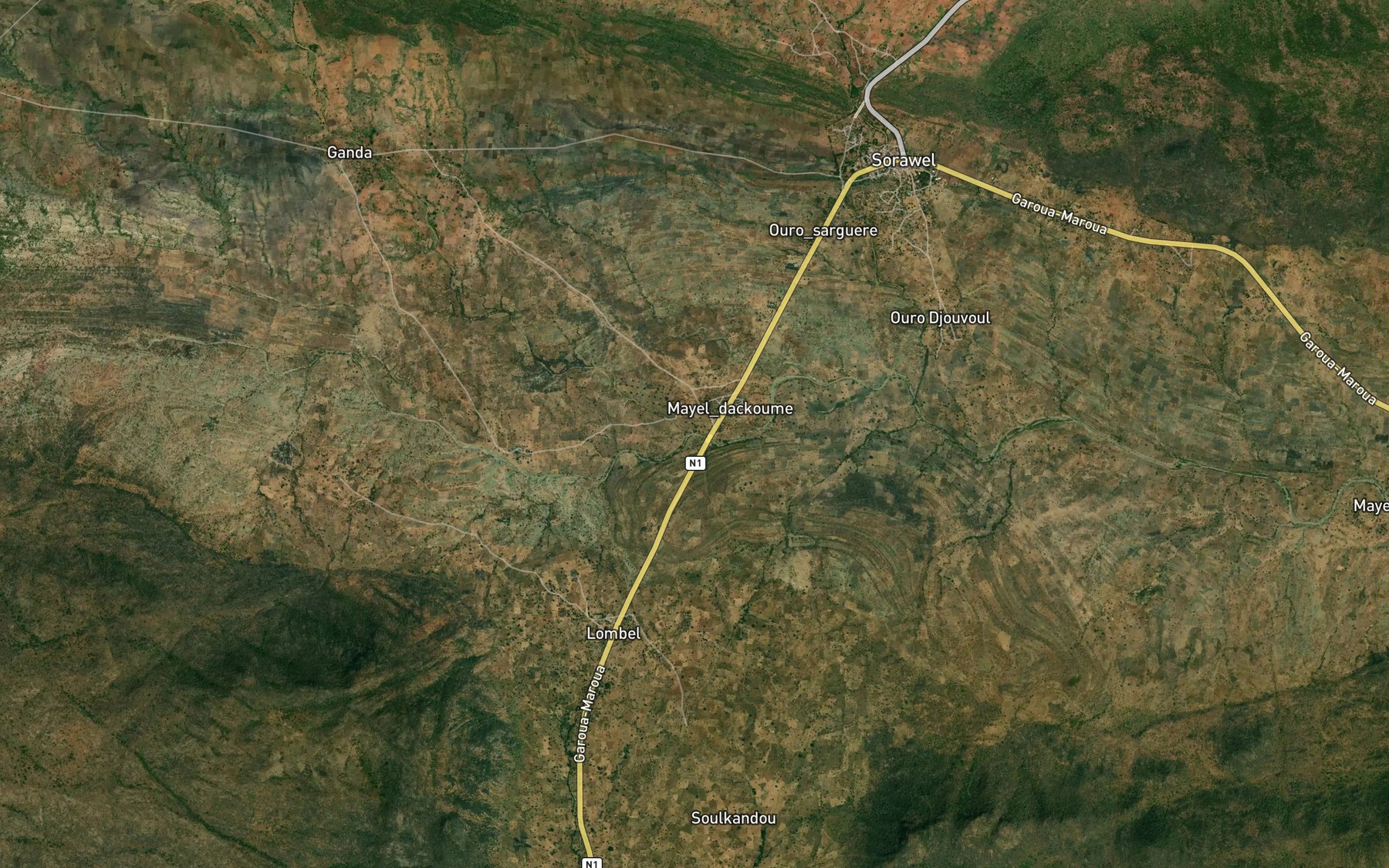 Satellite map of the Mayo Dakoume