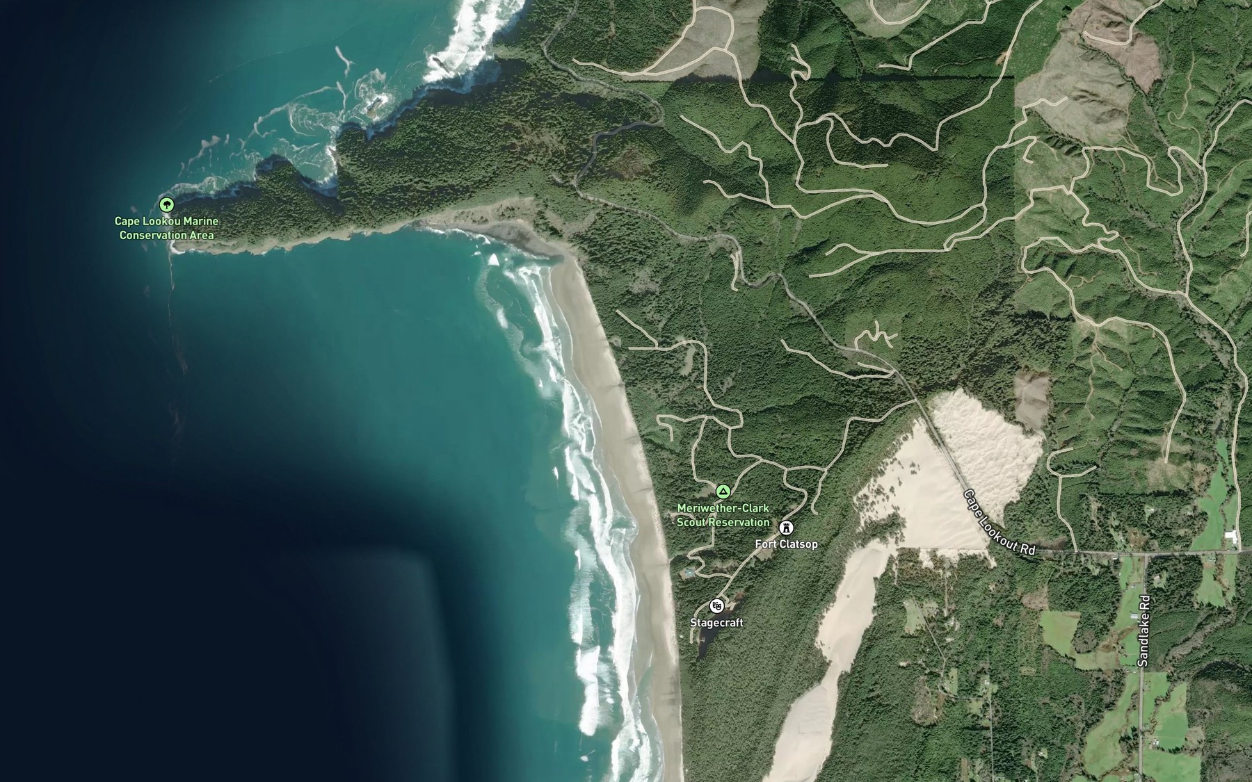 Satellite map of the Rover Creek