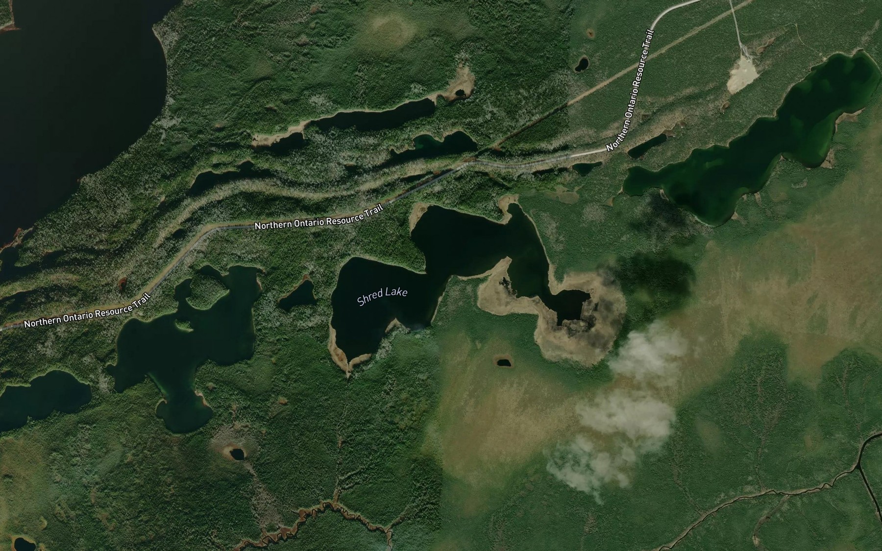 Satellite map of the Shred Lake