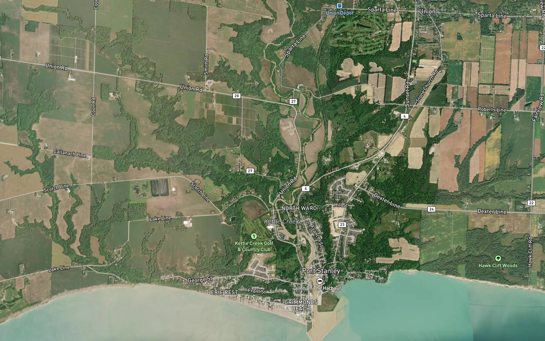 Satellite map of the Bell's Pond