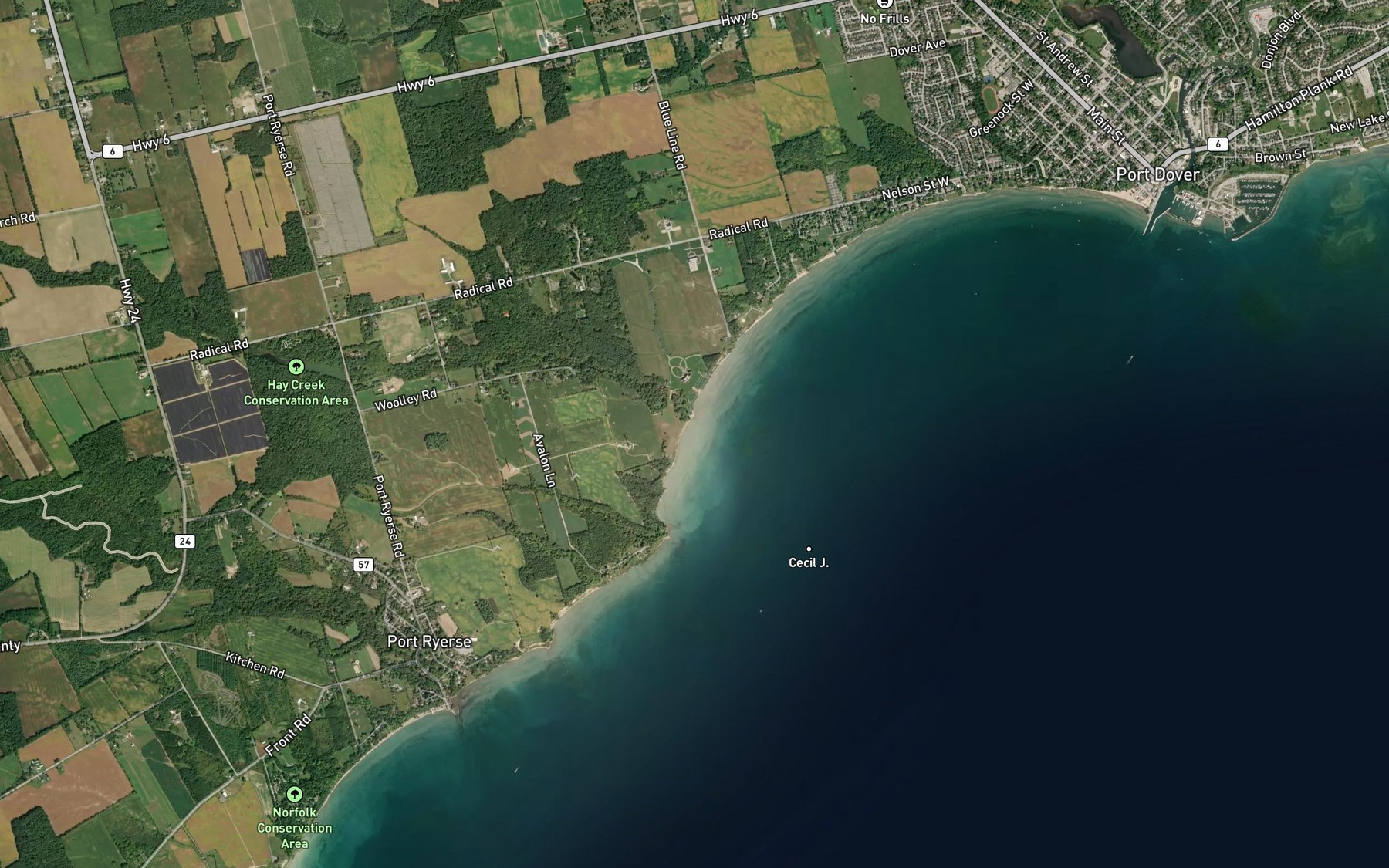 Satellite map of the Hay Creek