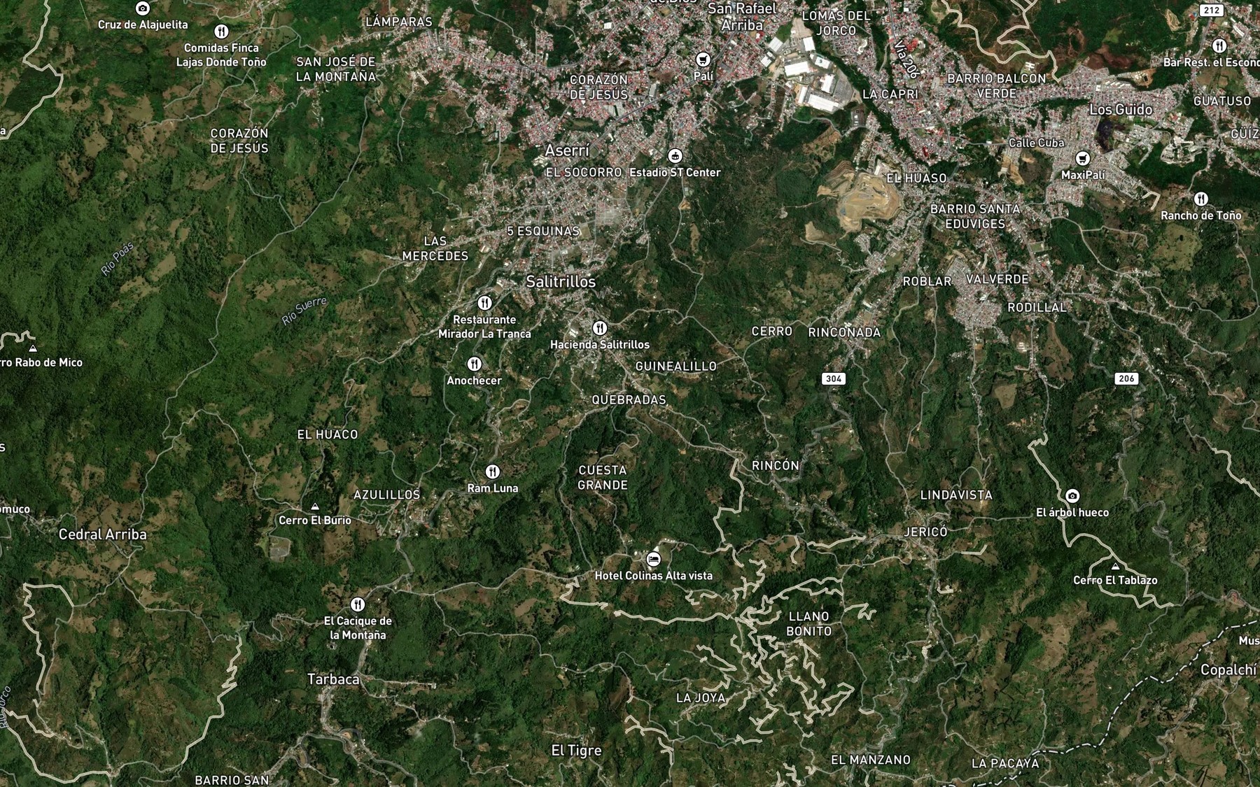 Satellite map of the Quebrada Ricardo