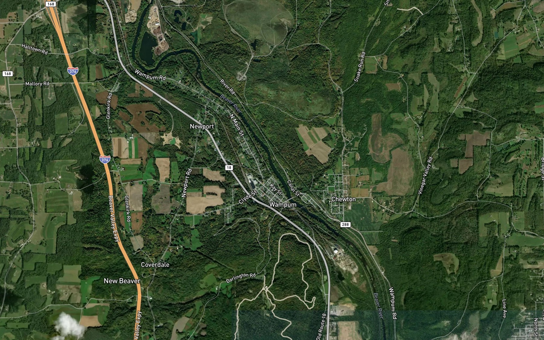 Satellite map of the Eckles Run