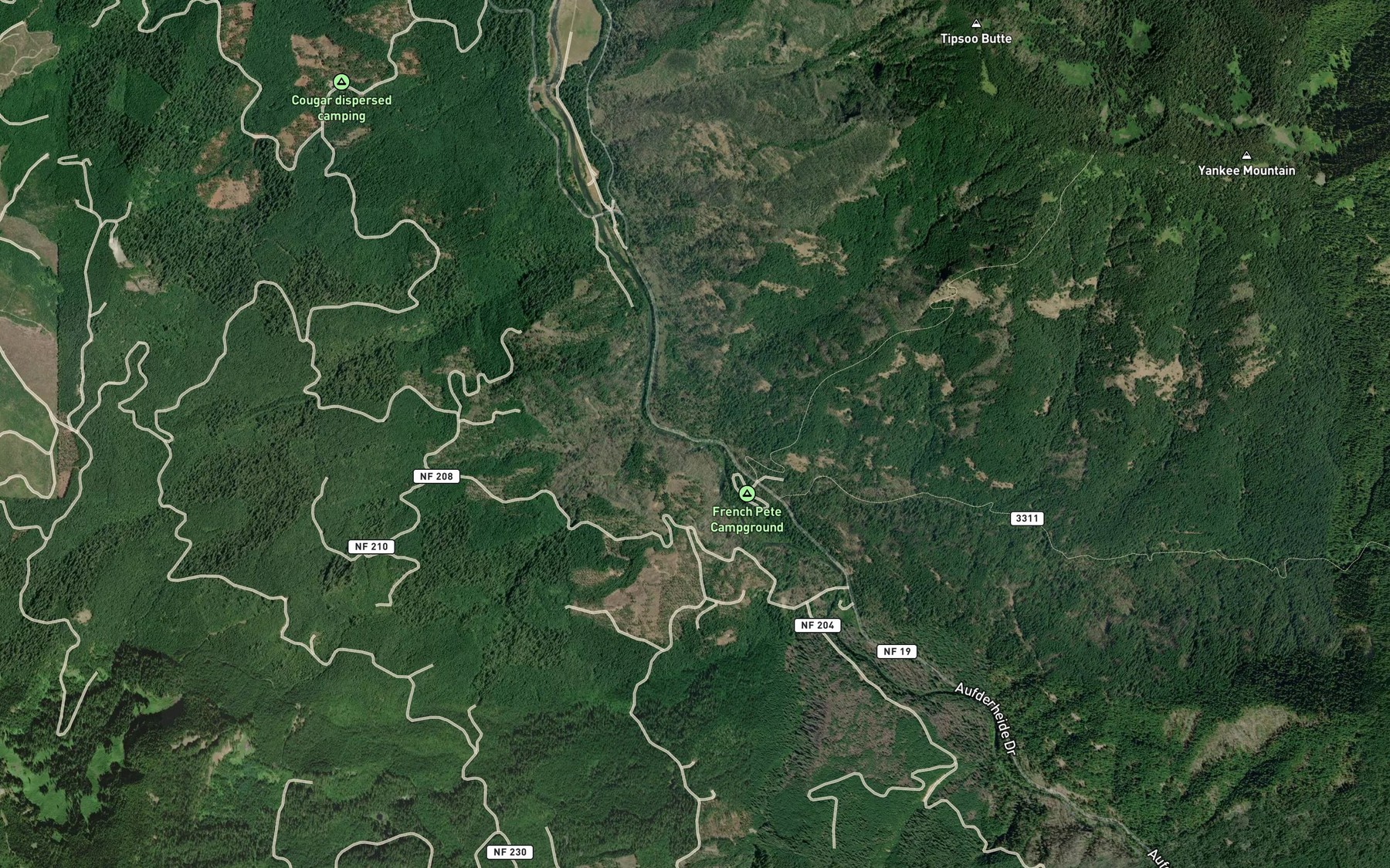 Satellite map of the Yankee Creek