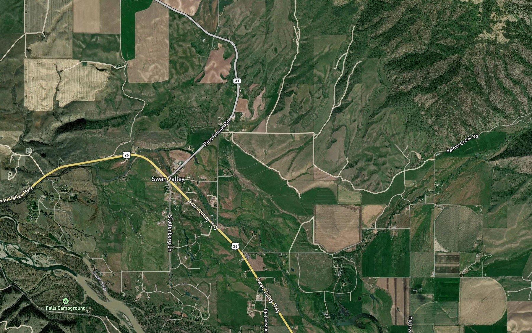 Satellite map of the Shurtliff Creek
