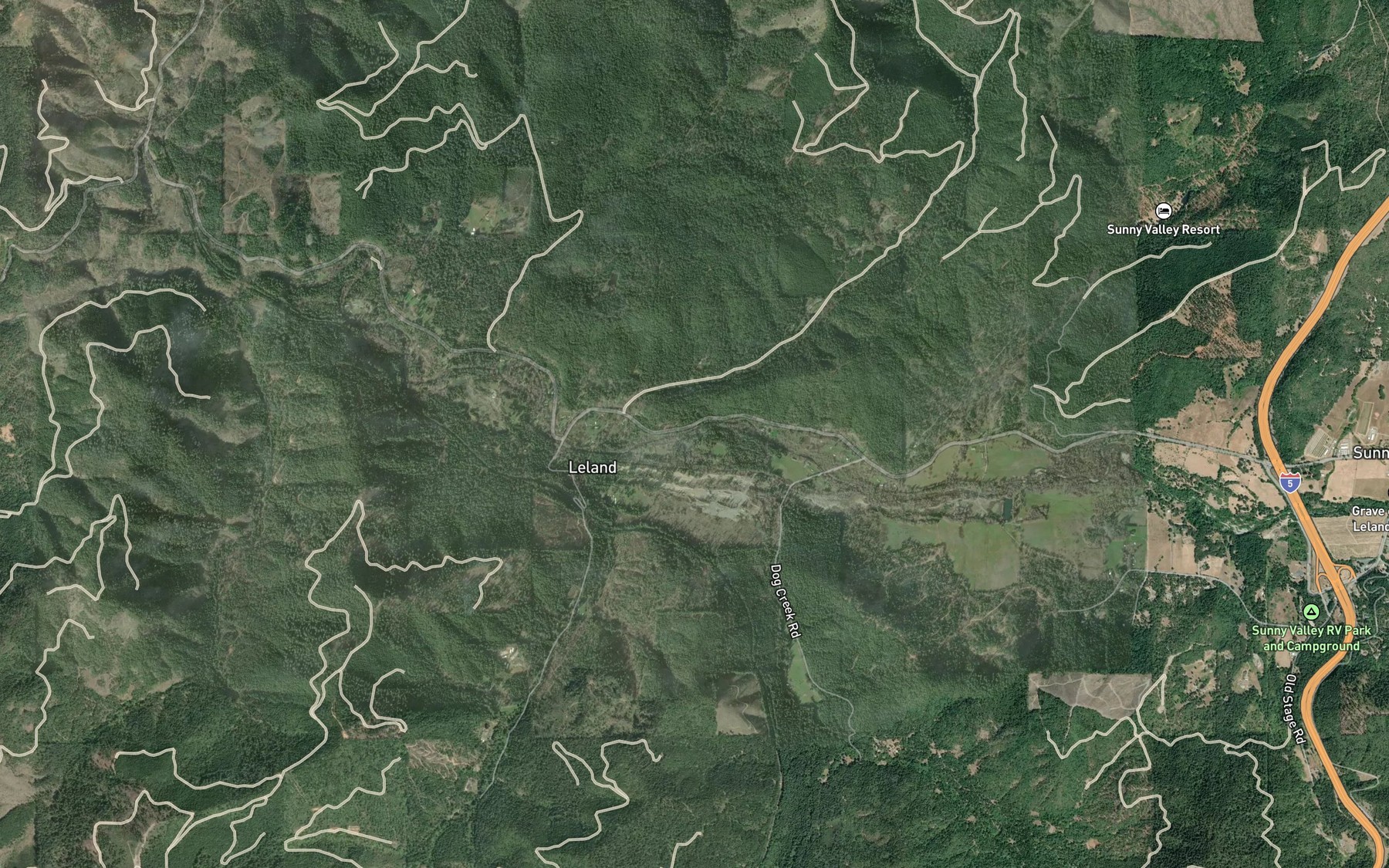 Satellite map of the Dog Creek