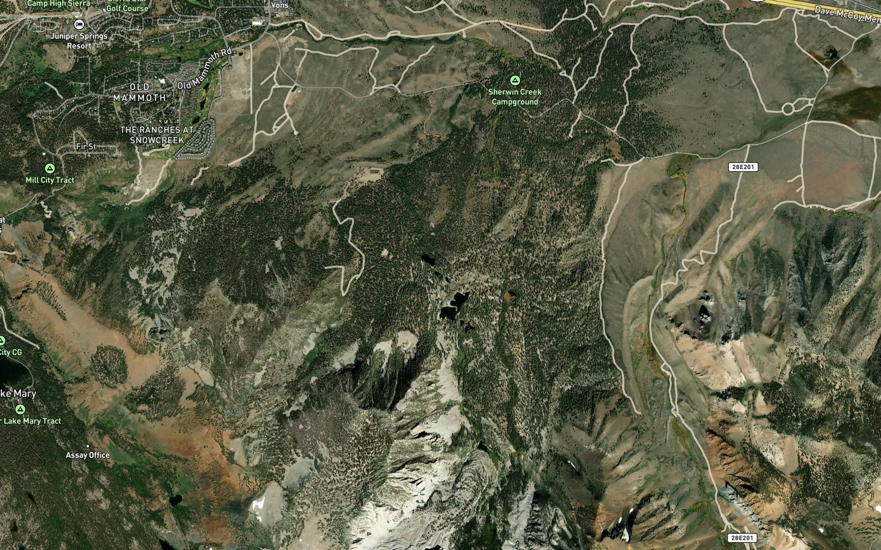 Satellite map of the Sherwin Lakes