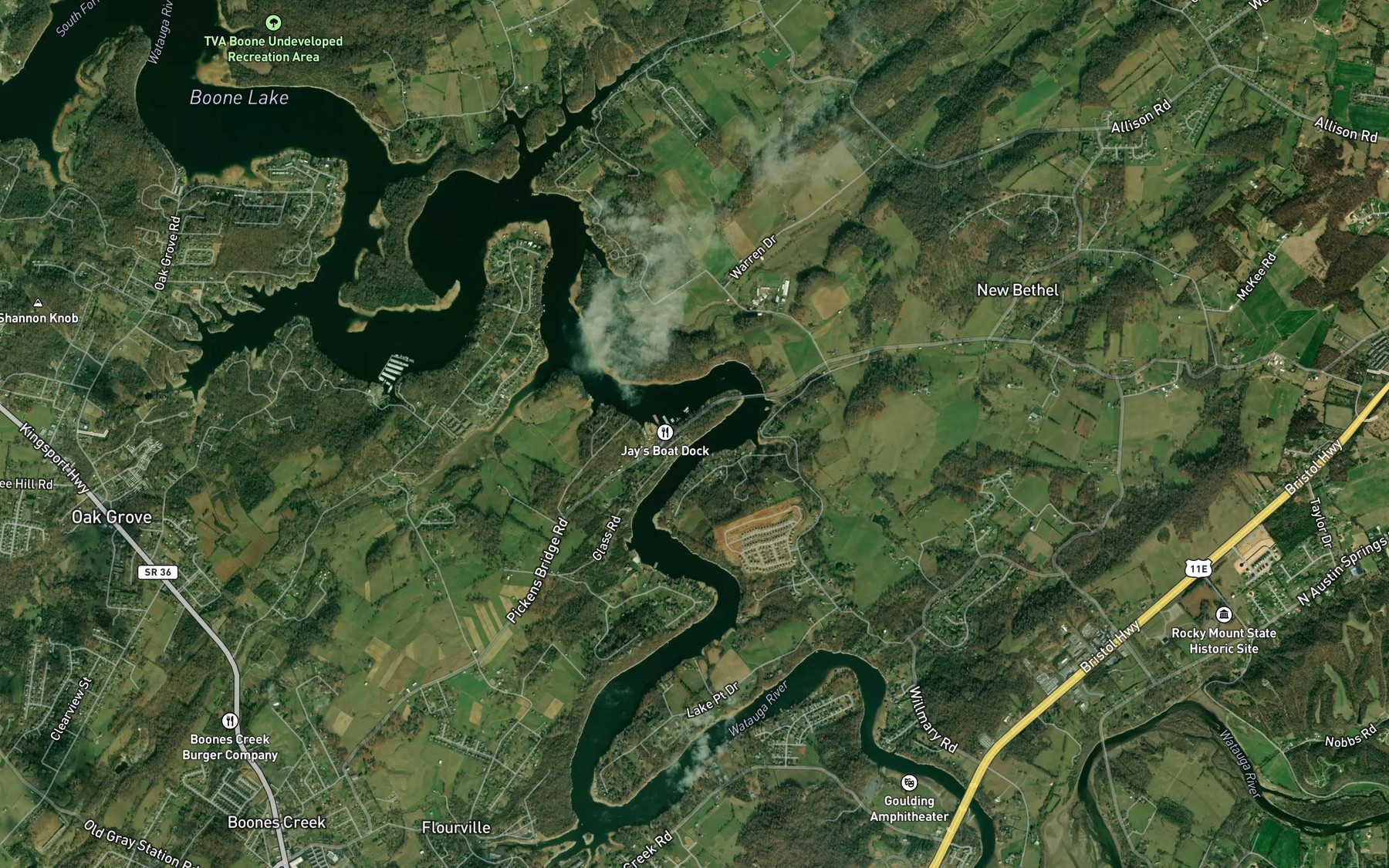 Satellite map of the Pickens Bend